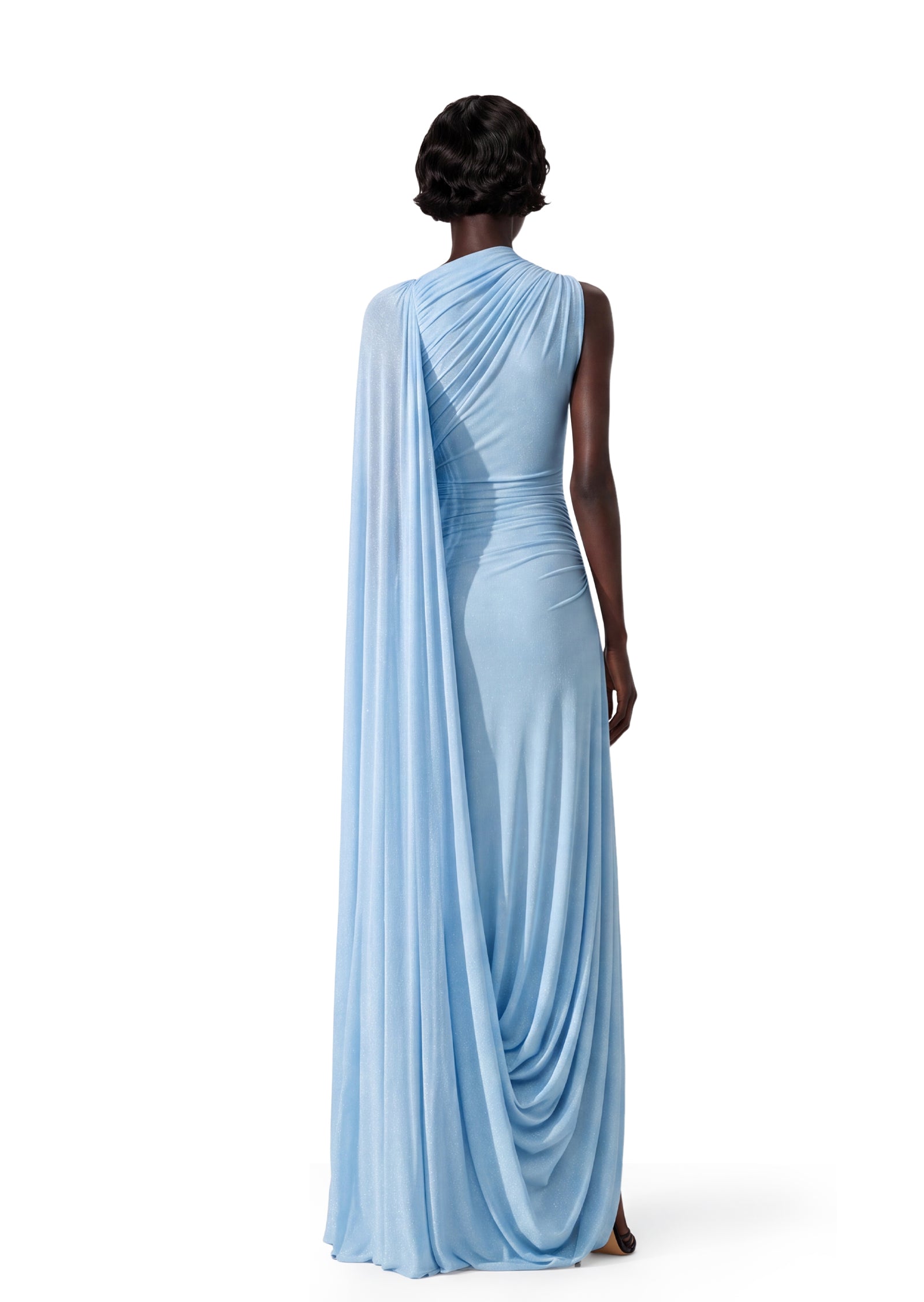 Maemi High Neck Stretch Maxi Dress In Blue