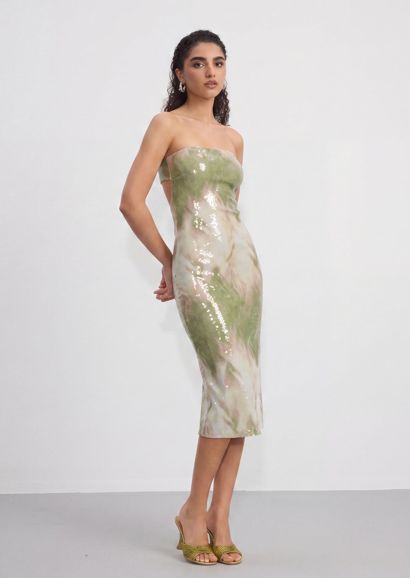 Adelina Strapless Sequined Midi Dress