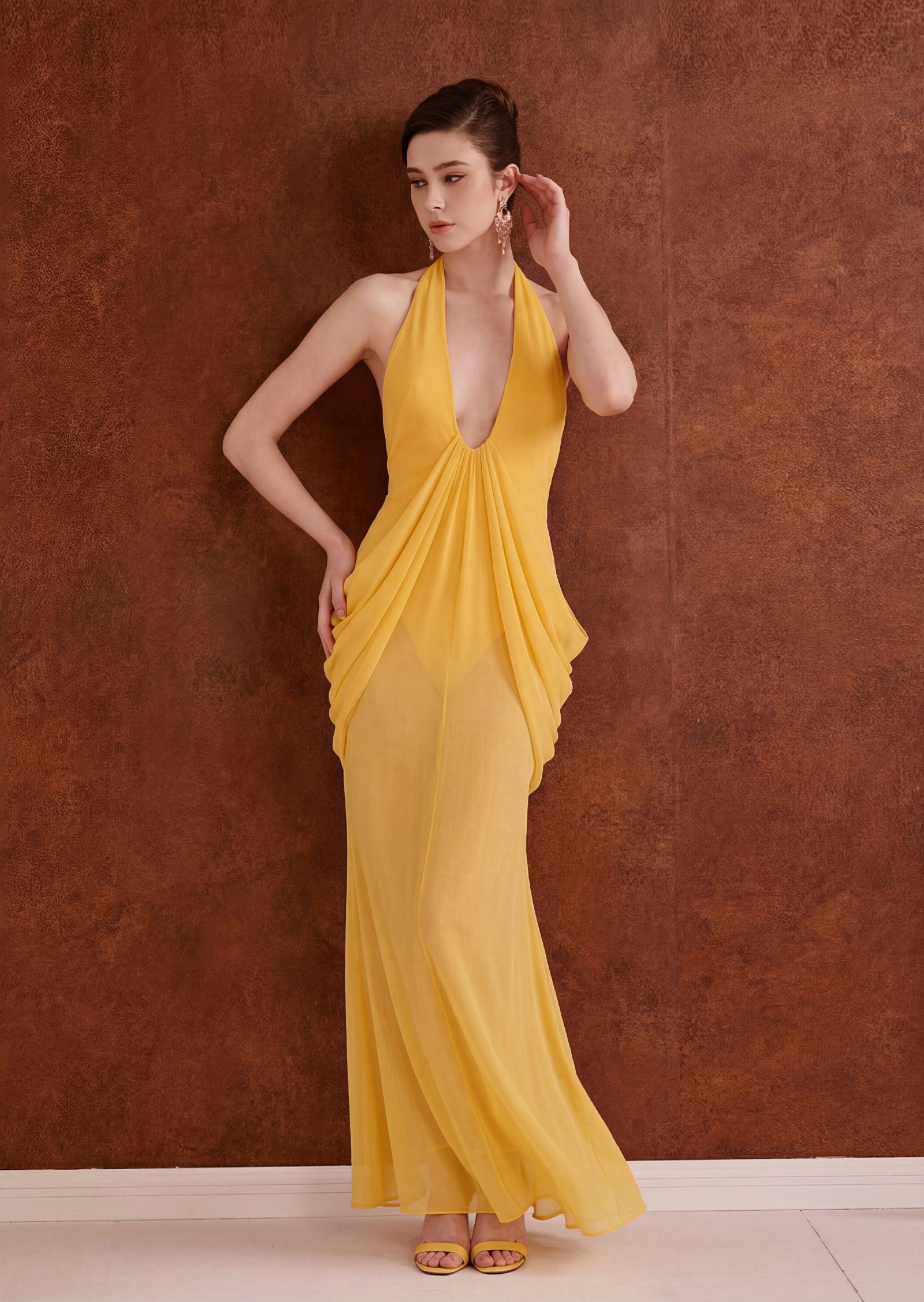 Midikleid in A-Linie mit Blumenmuster und Laternenärmeln