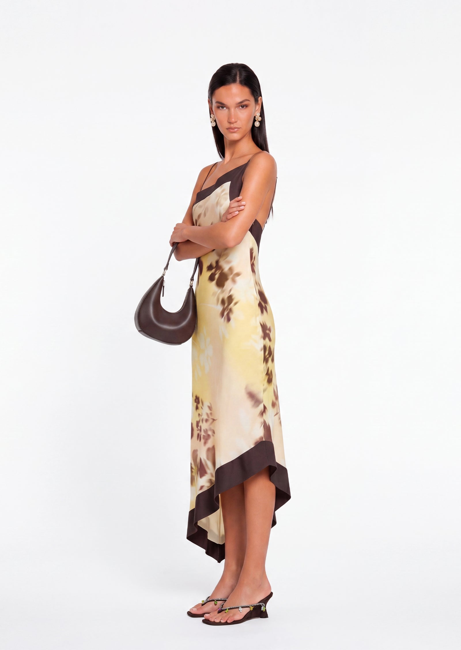 Midikleid in A-Linie mit Blumenmuster und Laternenärmeln