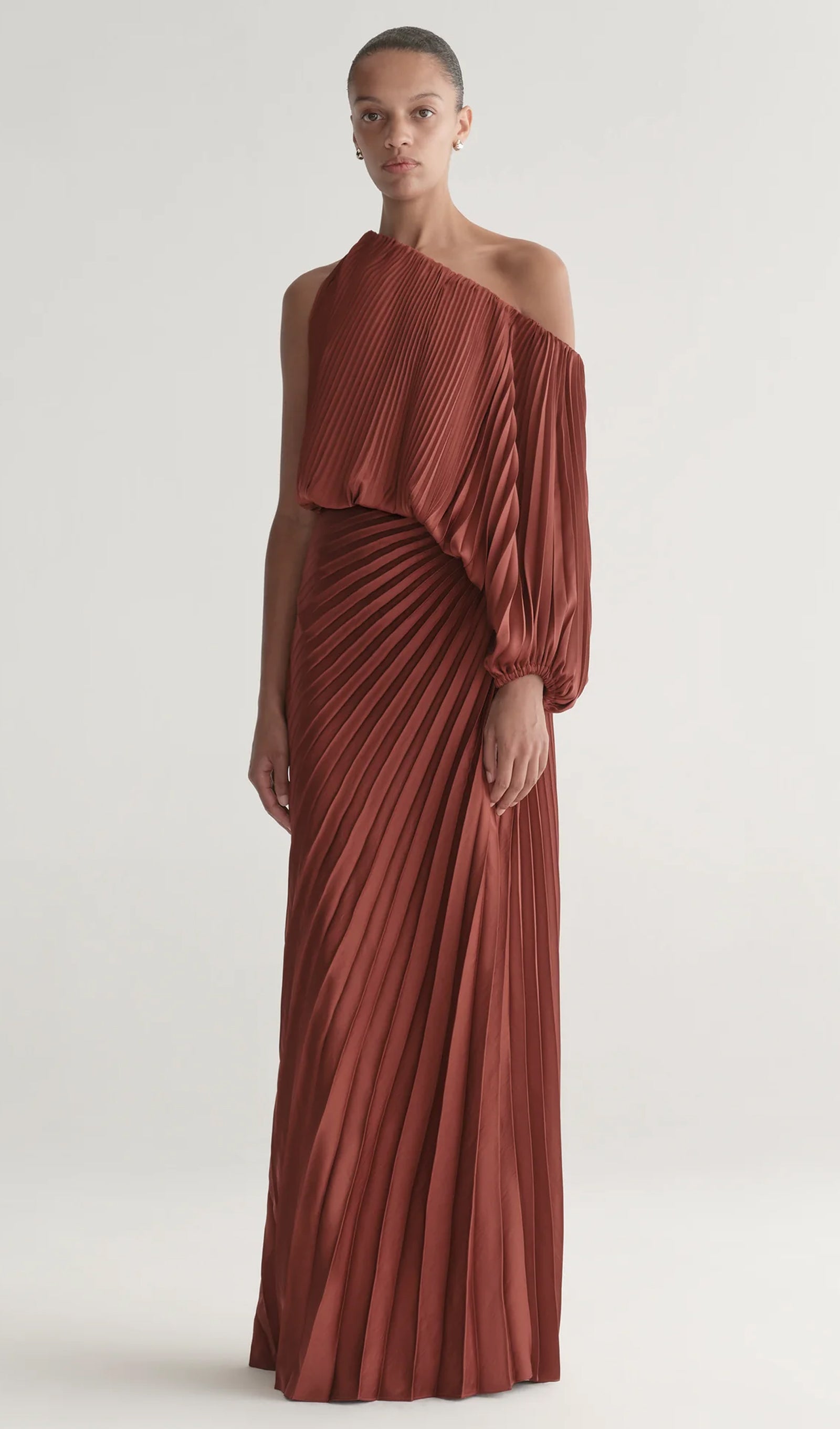 Pleated Asymmetric Top & Maxi Skirt Set