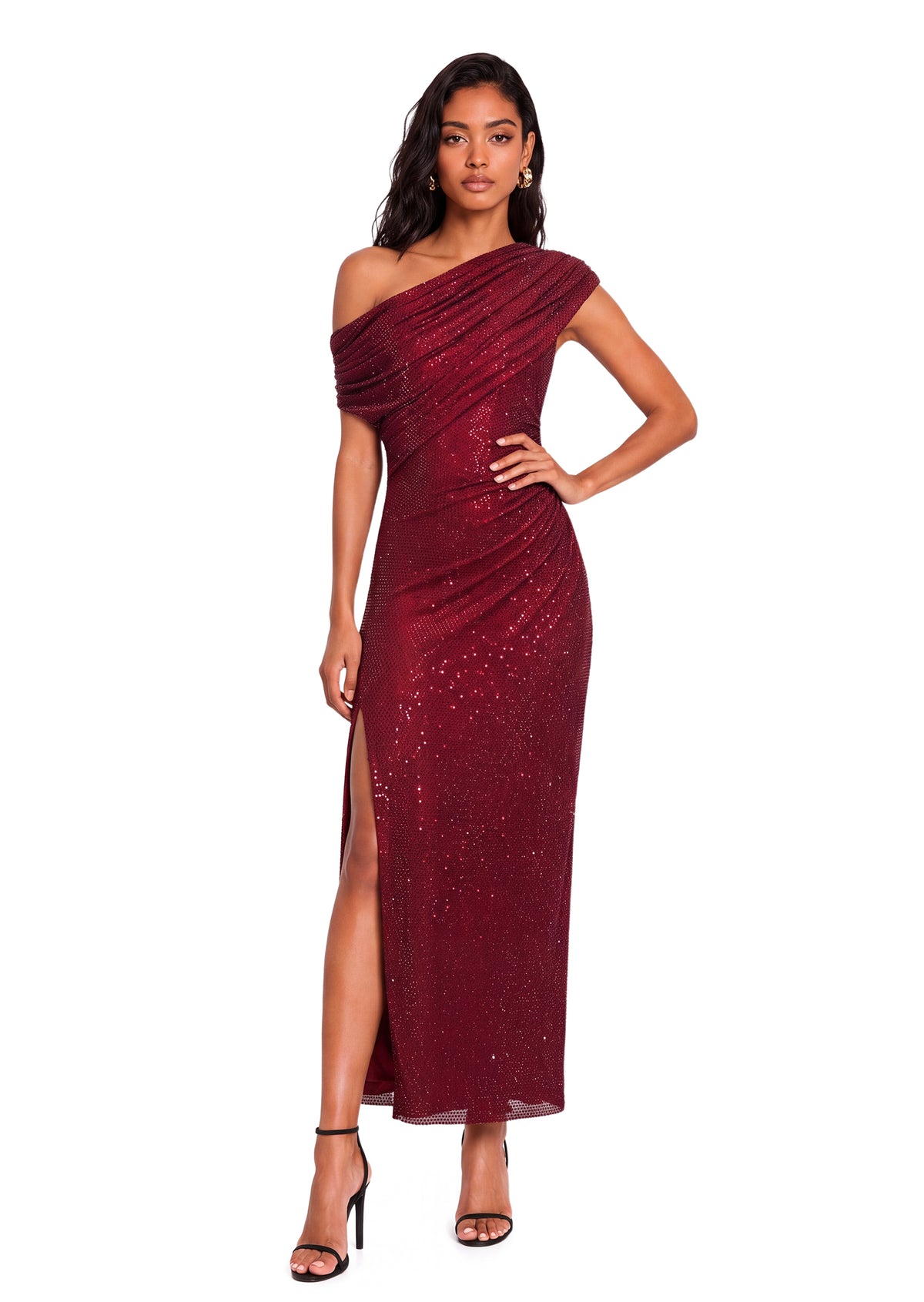 Yetty Rhinestone Drape Midi Dress