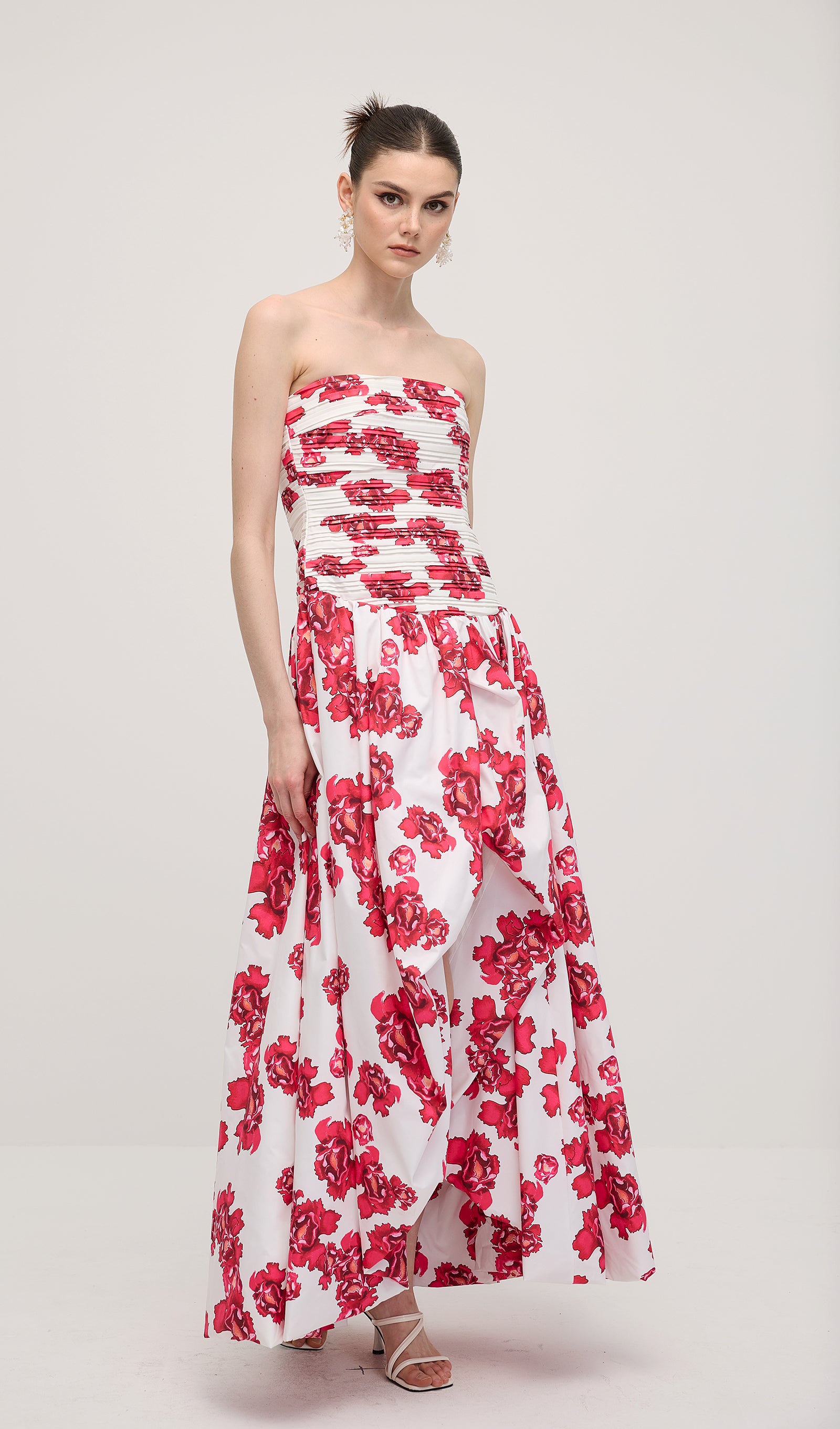 Midikleid in A-Linie mit Blumenmuster und Laternenärmeln