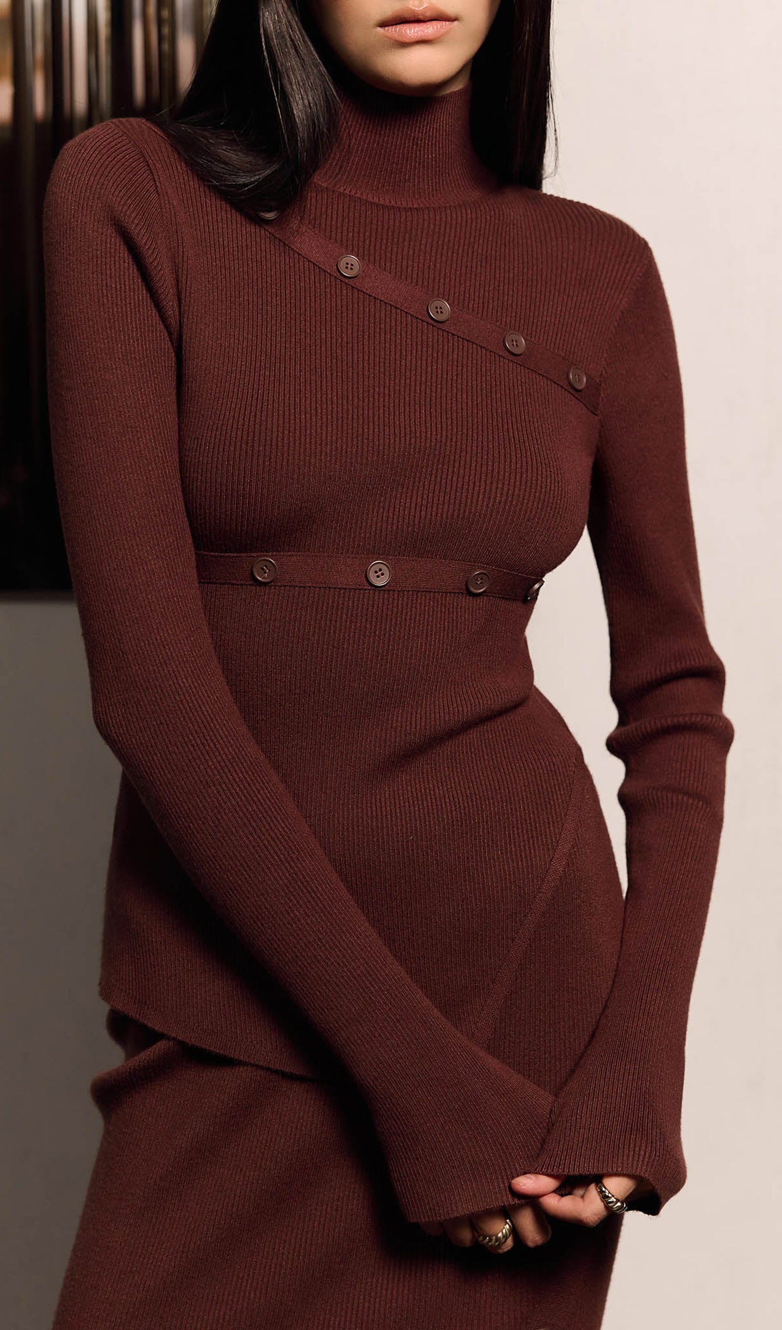 Asymmetrical Top & Maxi Skirt With Side Slit Set Brown