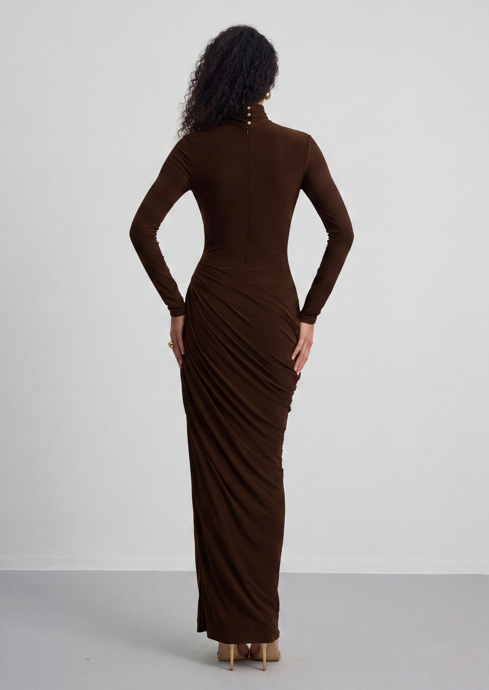 Layali Rose High-Neck Maxi Dress With Front Split