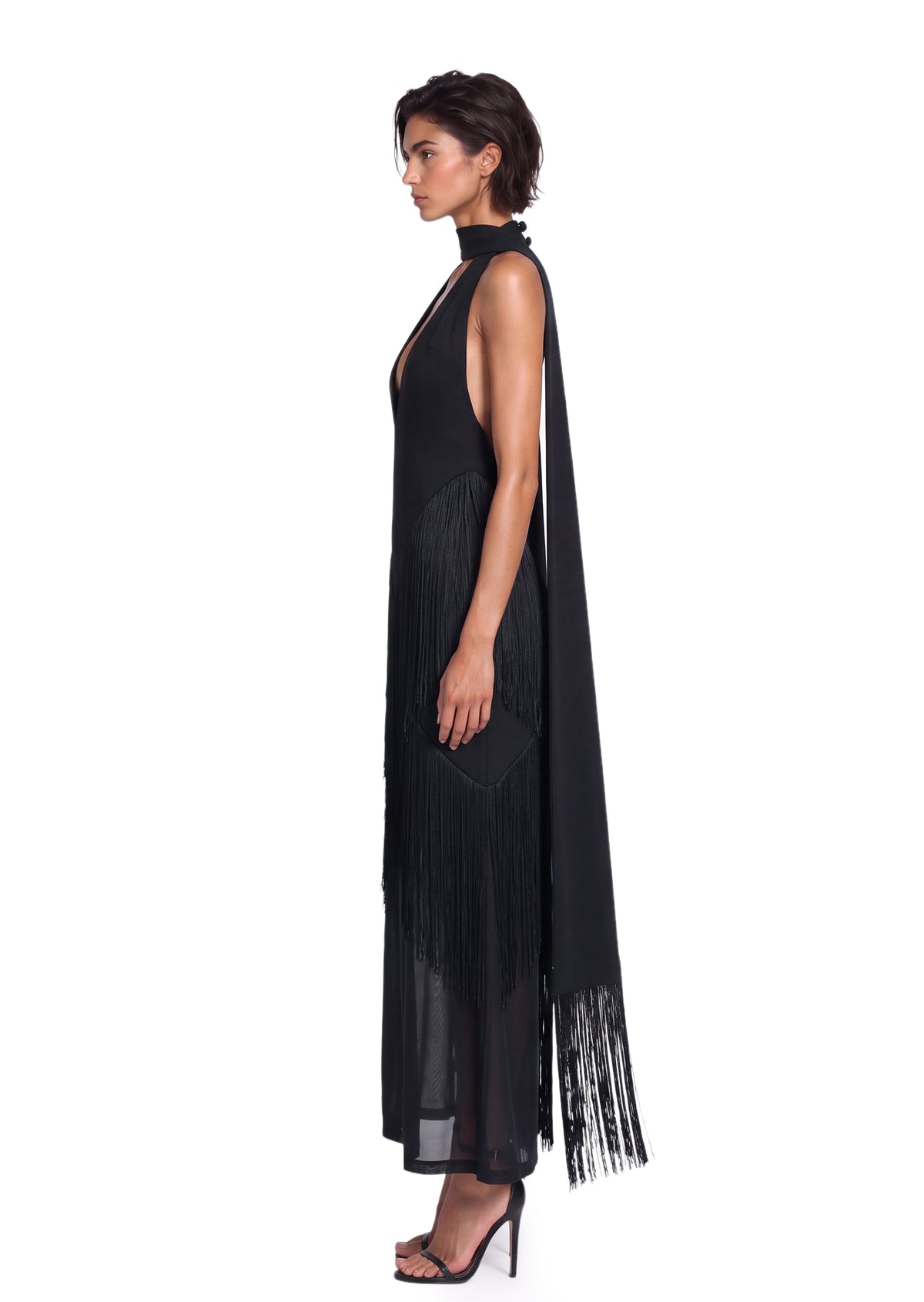 Zhaleh Halter Neck Fringe Maxi Dress