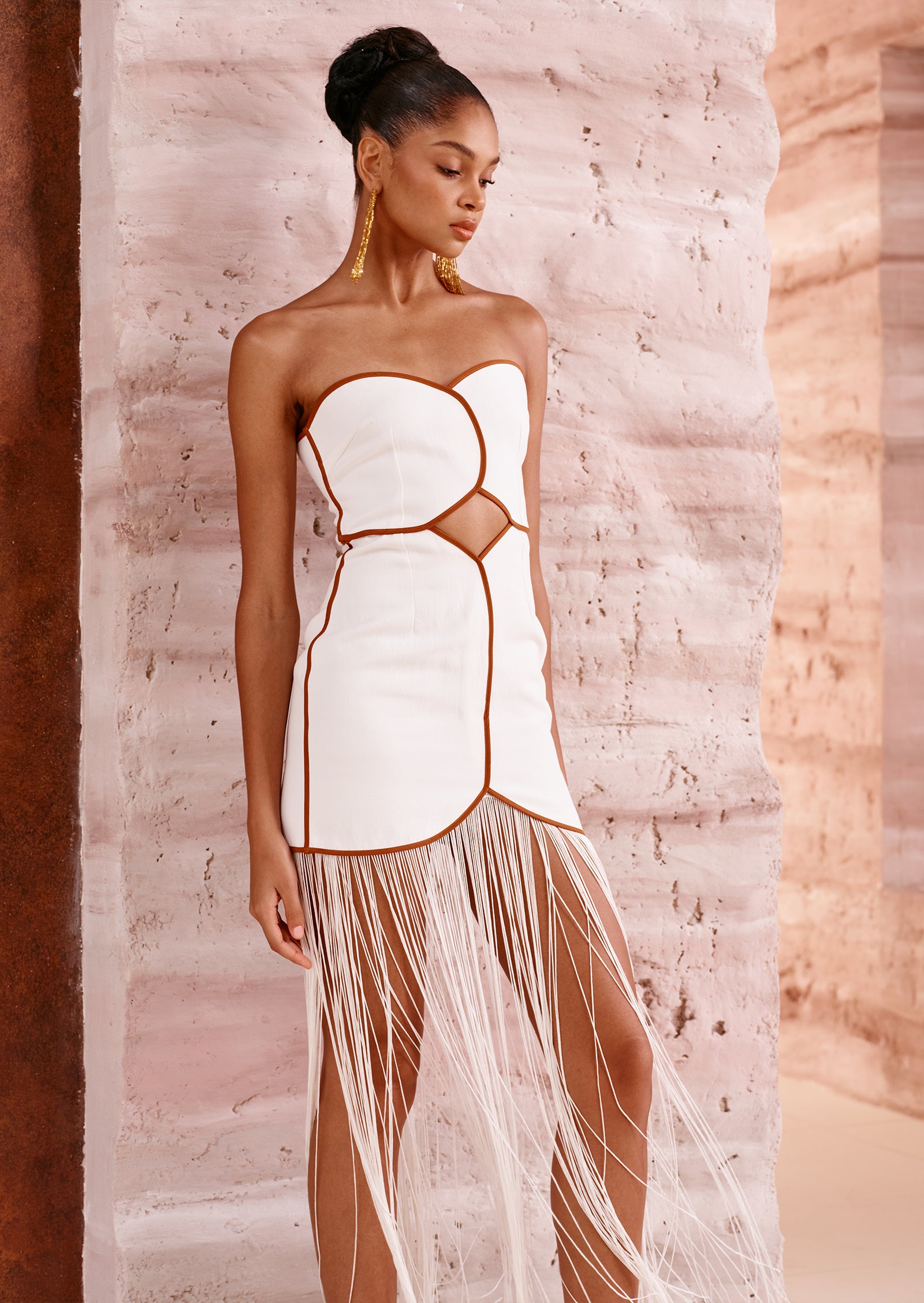 Linen Off Shoulder Hollow Out Tassel Maxi Dress