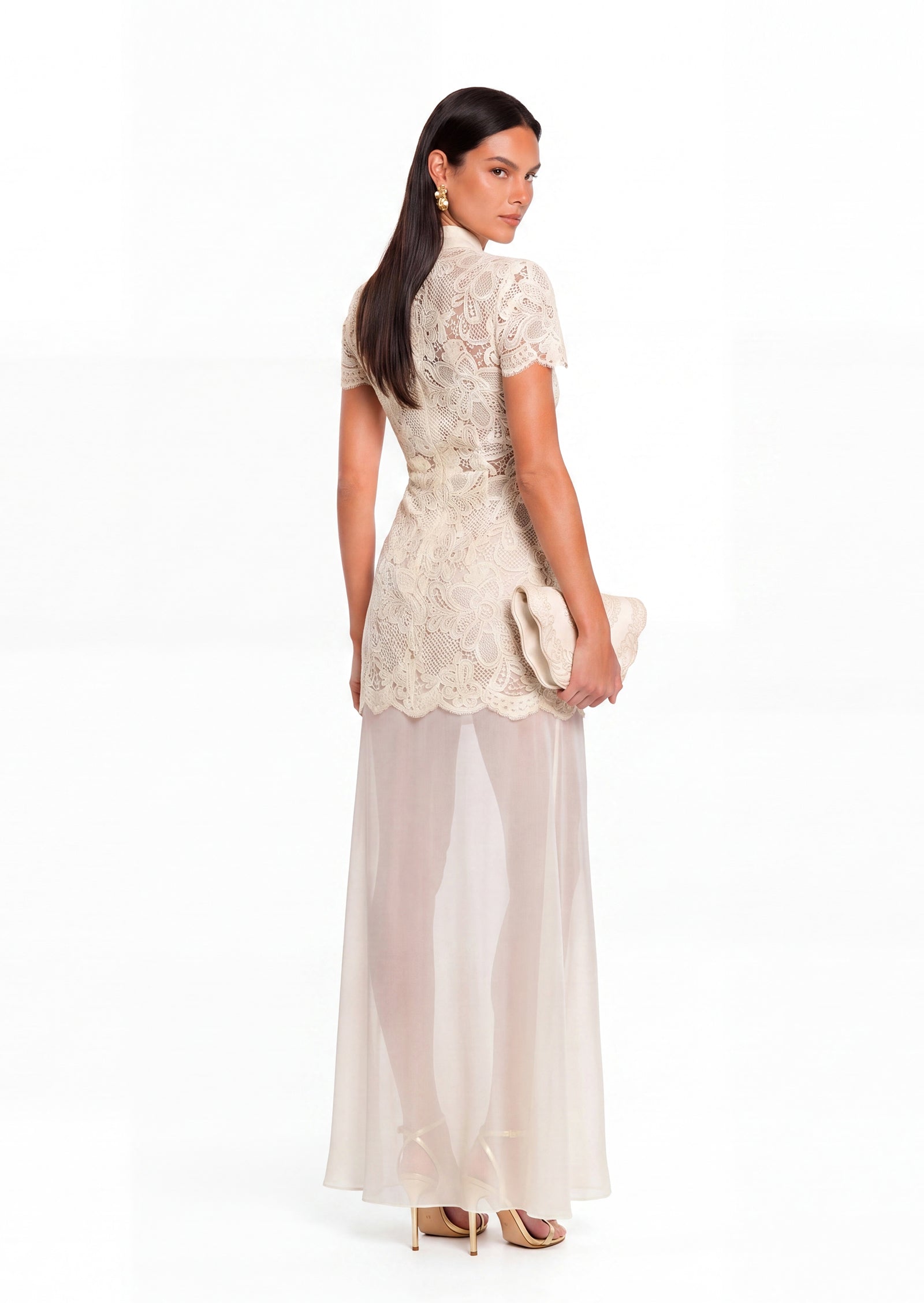 Midikleid in A-Linie mit Blumenmuster und Laternenärmeln