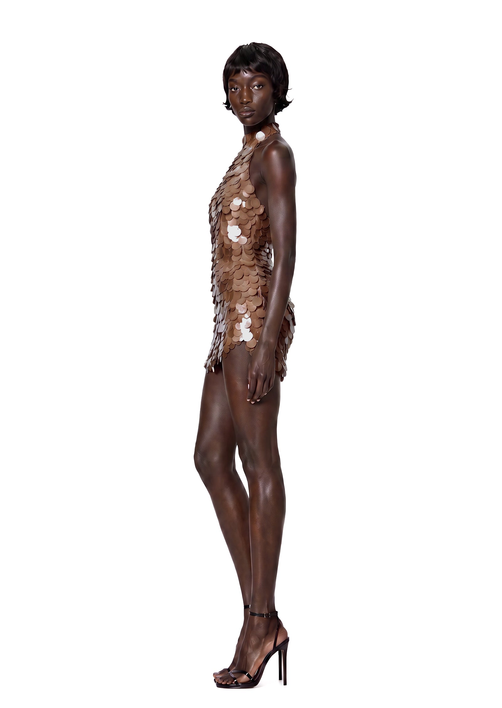 Ibtesam Halter Neck Sleeveless Mini Dress In Brown