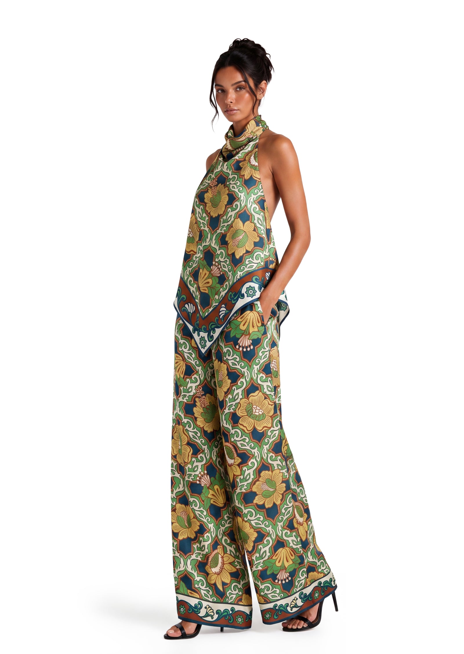 Midikleid in A-Linie mit Blumenmuster und Laternenärmeln
