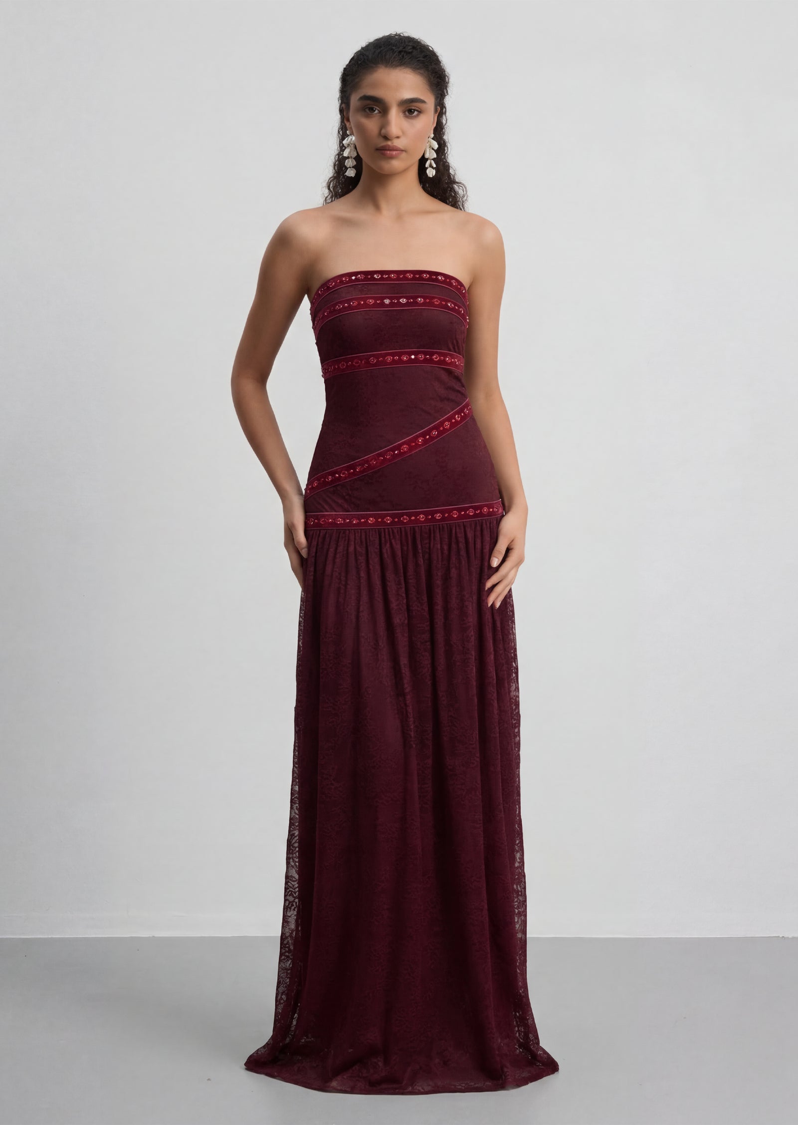 Midikleid in A-Linie mit Blumenmuster und Laternenärmeln