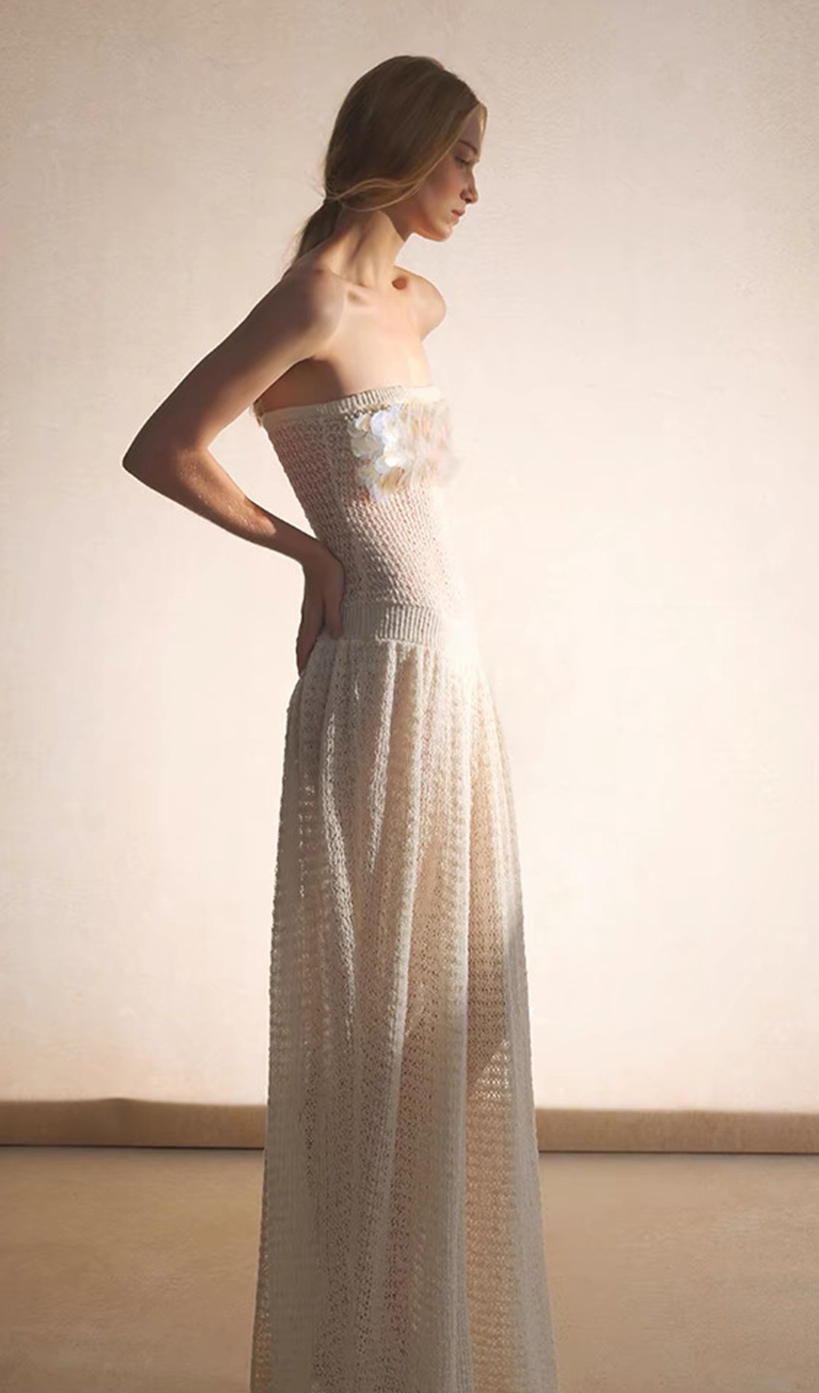 Irregular Hollow Knitted Tube Maxi Dress