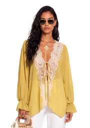 Kader Sheer Lace Top In Yellow
