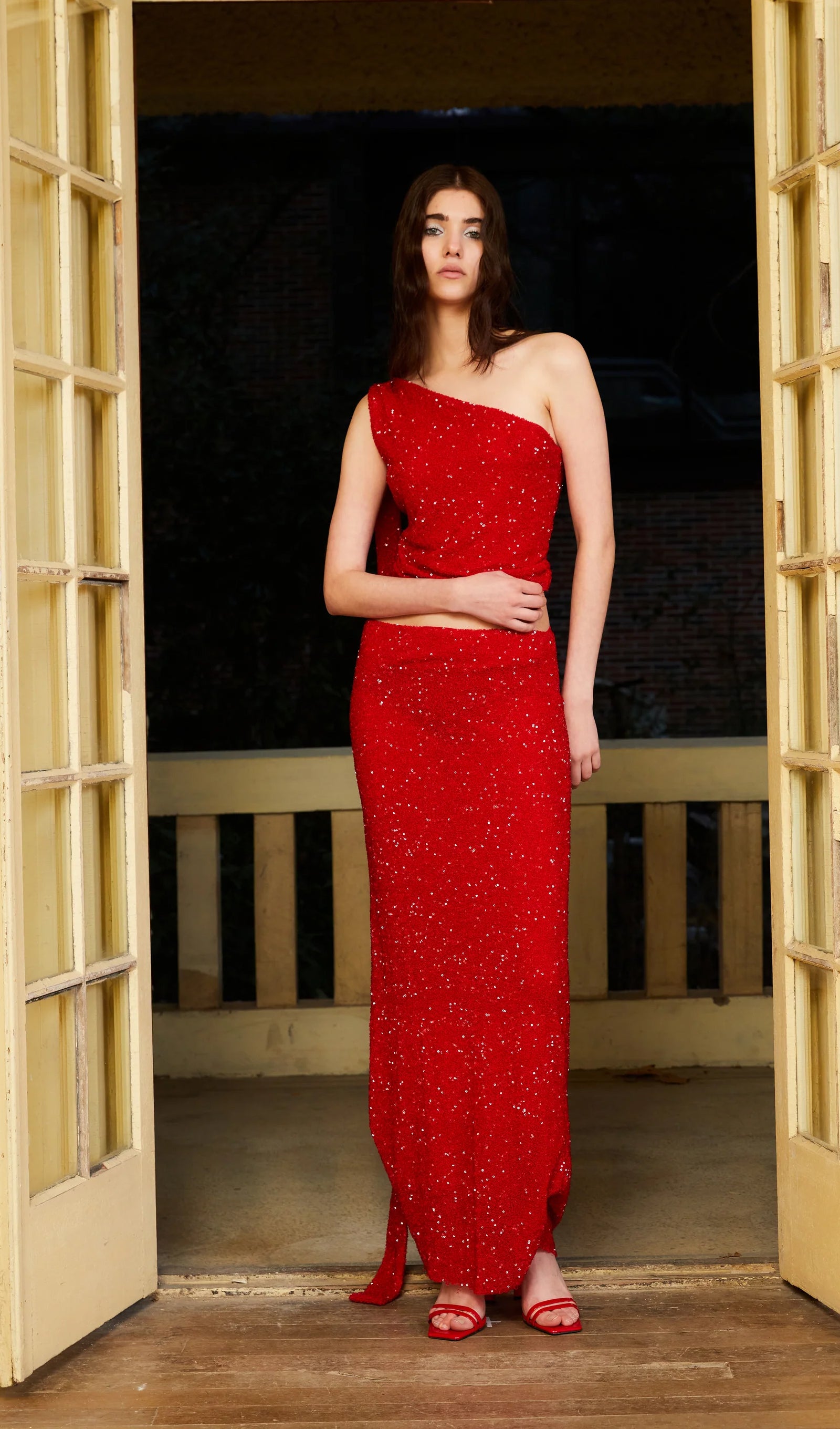 Sequined Beaded Embroidered Top & Maxi Skirt