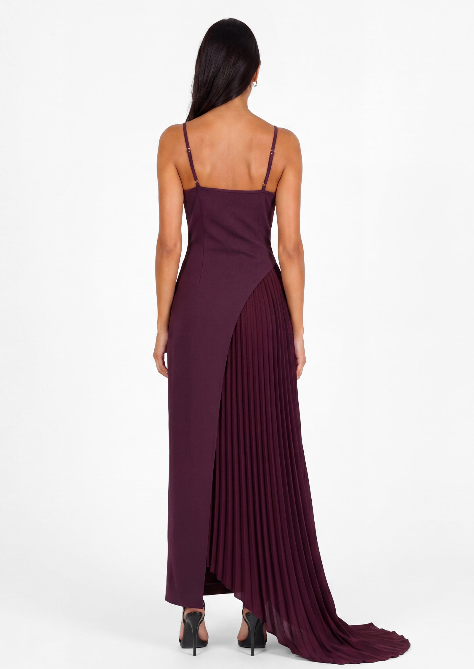 Caius V Neck Pleated Maxi Dress In Plum
