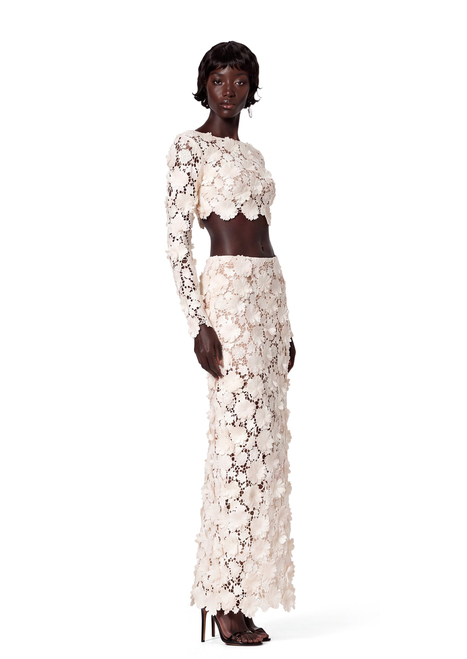 Midikleid in A-Linie mit Blumenmuster und Laternenärmeln