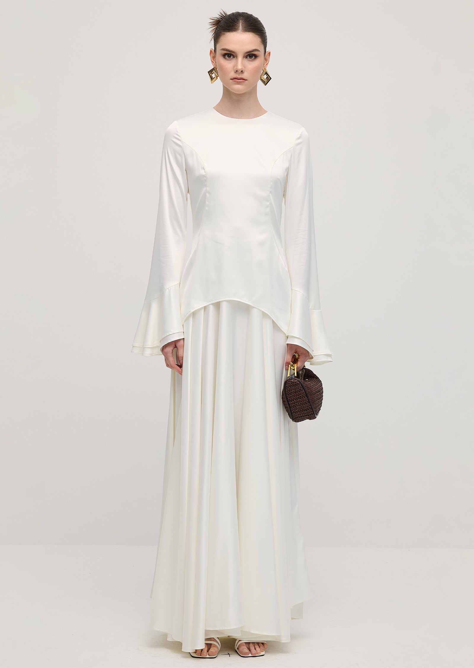 Midikleid in A-Linie mit Blumenmuster und Laternenärmeln