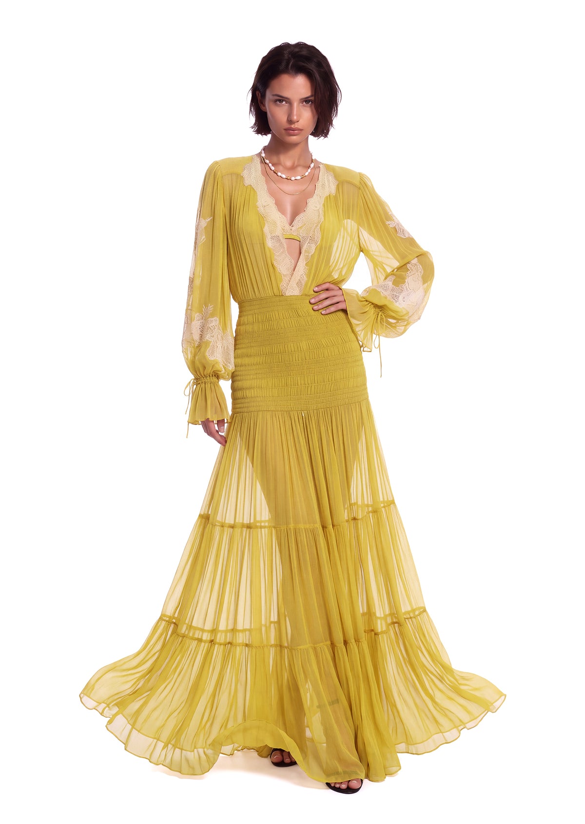 Macario Long Sleeve Lace Maxi Dress