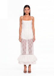 Adah Semi-Sheer Lace Dress In White