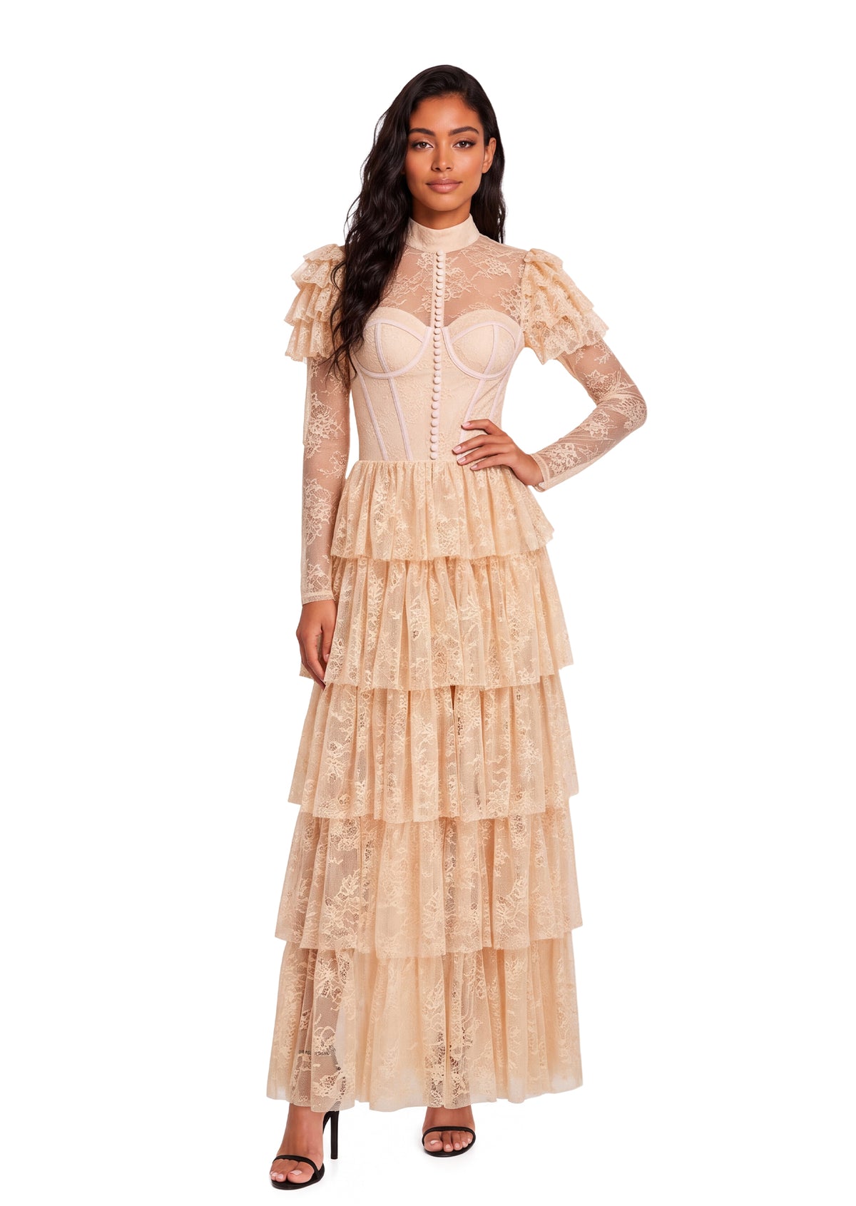 Midikleid in A-Linie mit Blumenmuster und Laternenärmeln