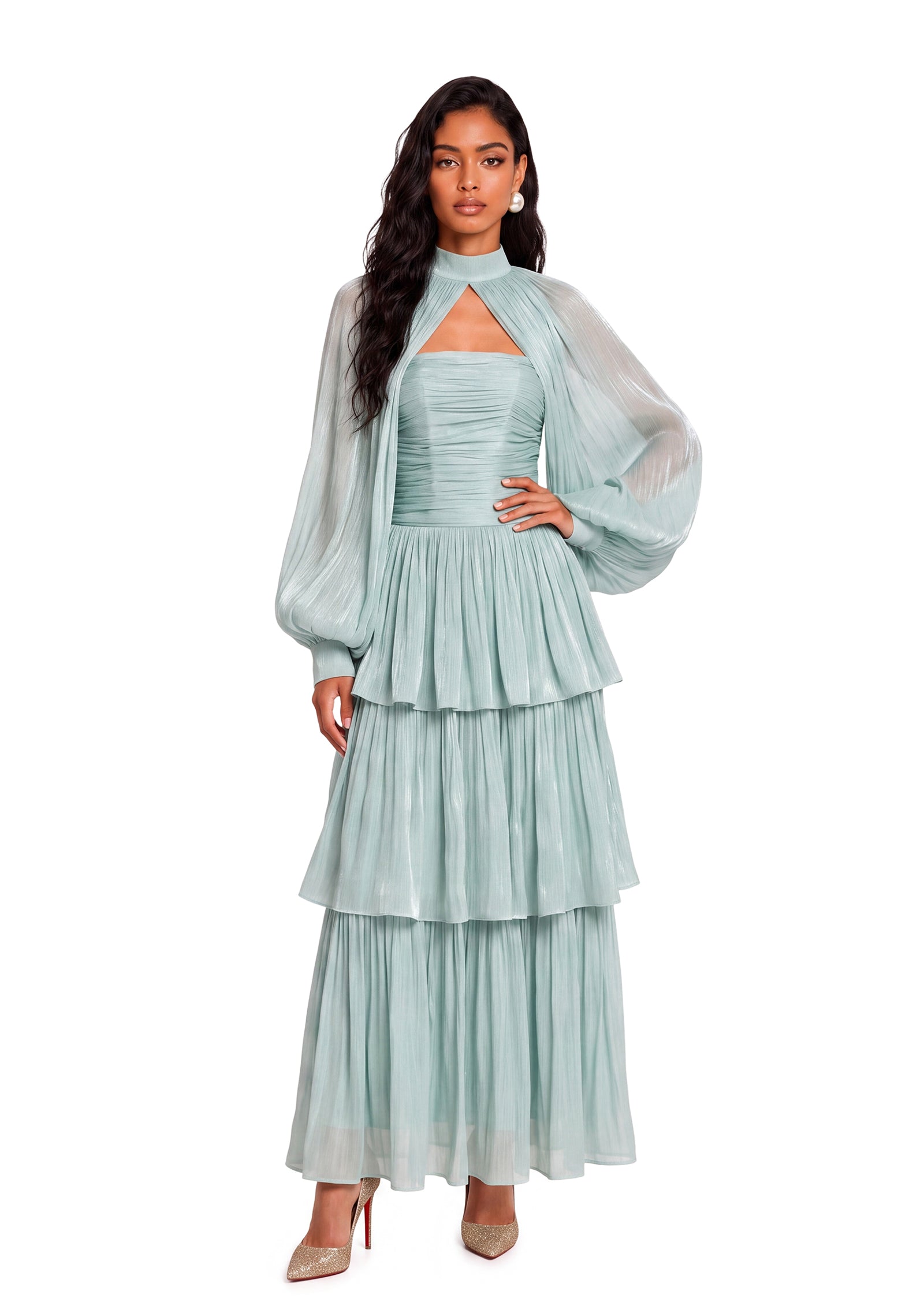 Midikleid in A-Linie mit Blumenmuster und Laternenärmeln