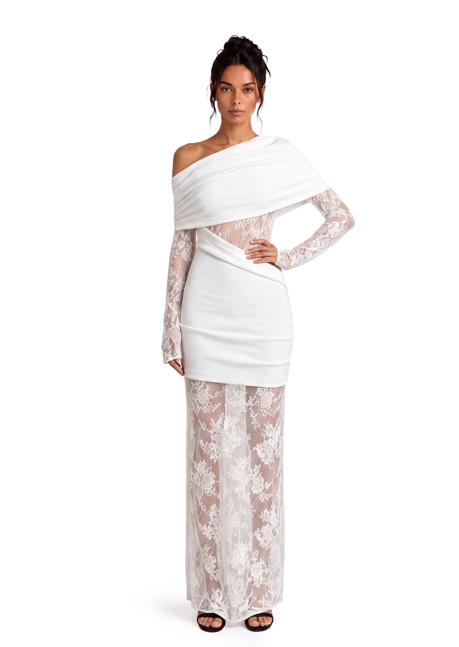 Midikleid in A-Linie mit Blumenmuster und Laternenärmeln