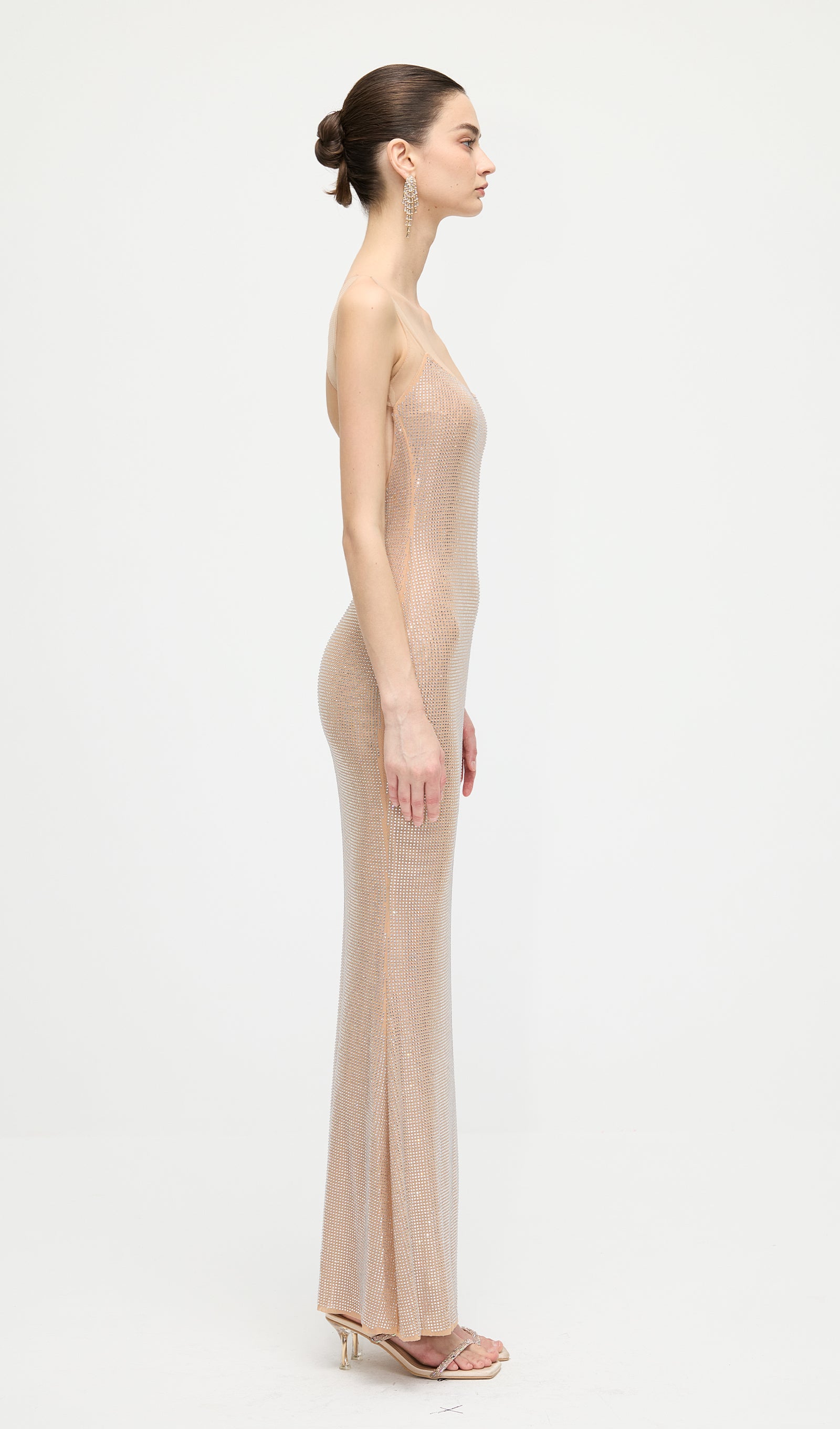 Hot Fix Maxi Dress With Mesh Back In Nude
