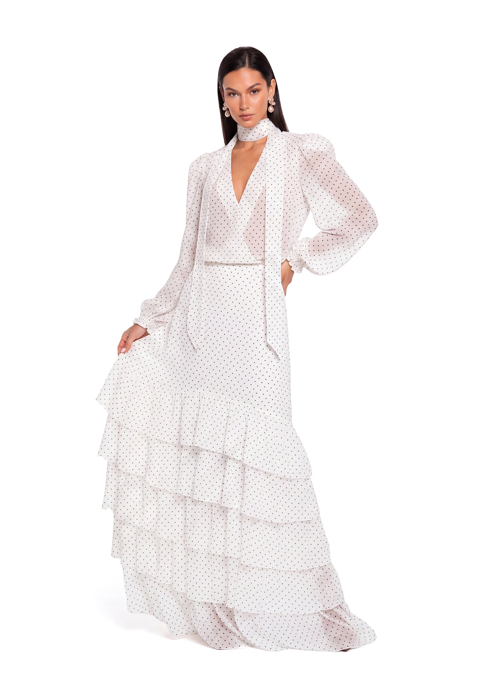 Adan Polka Dot Ruffle Maxi Skirt Two Piece Set