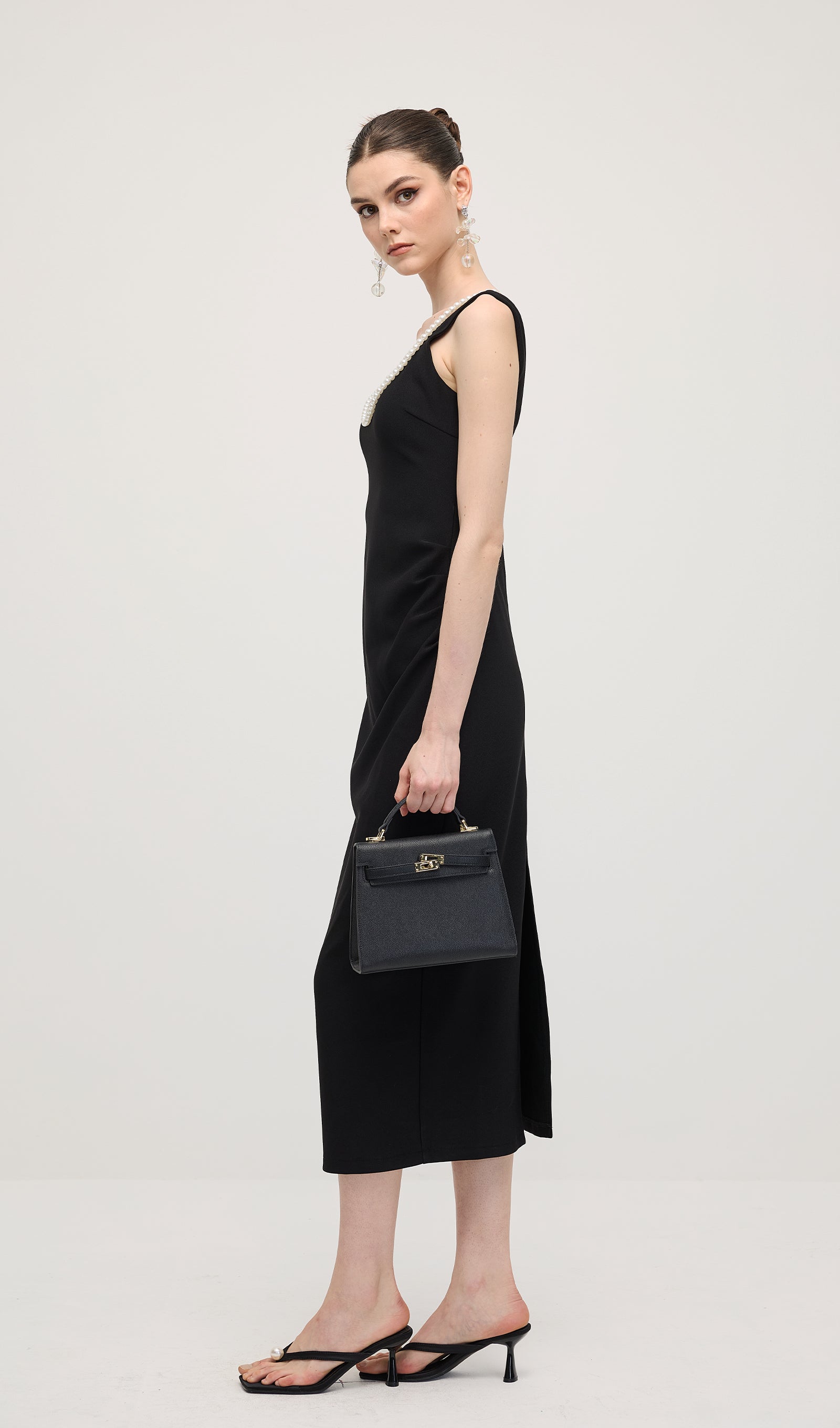 Solid Pearl Accessories Midi Dress