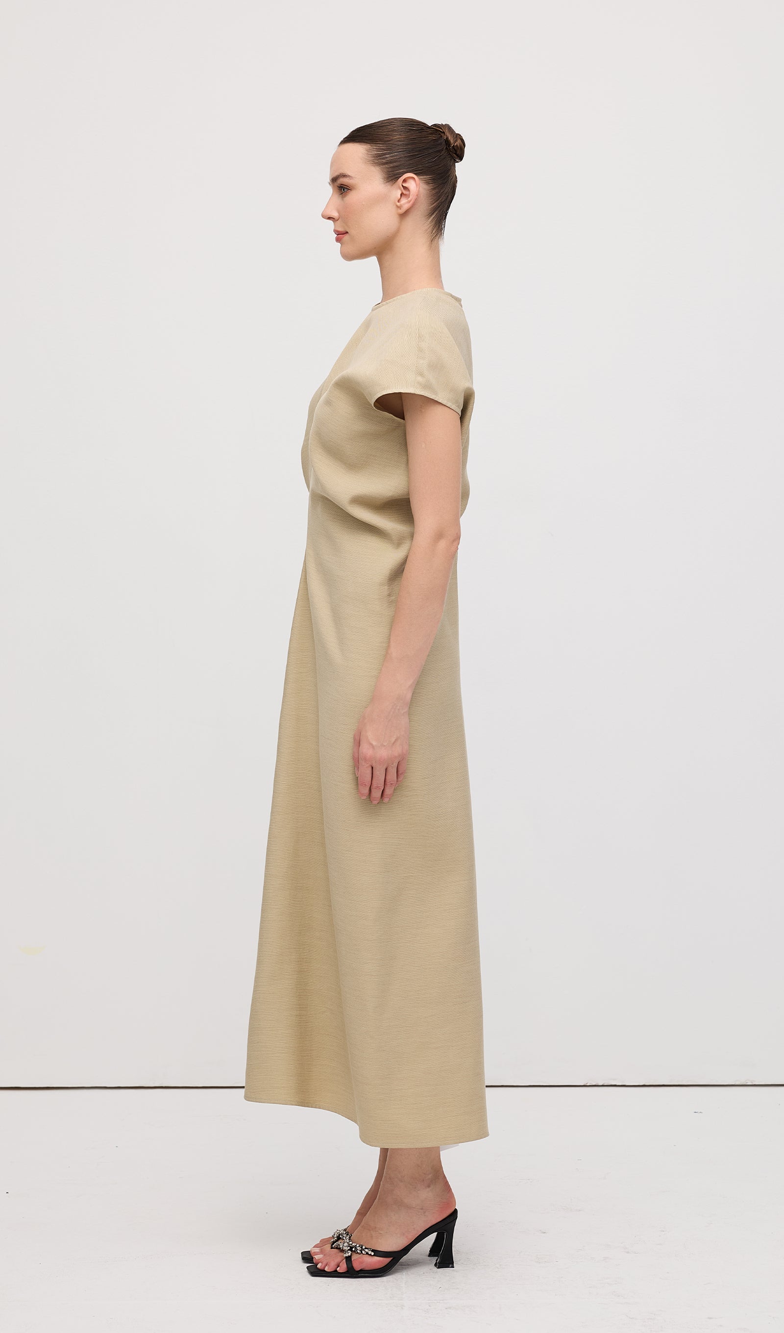Slouch Waist  Midi Dress-Green