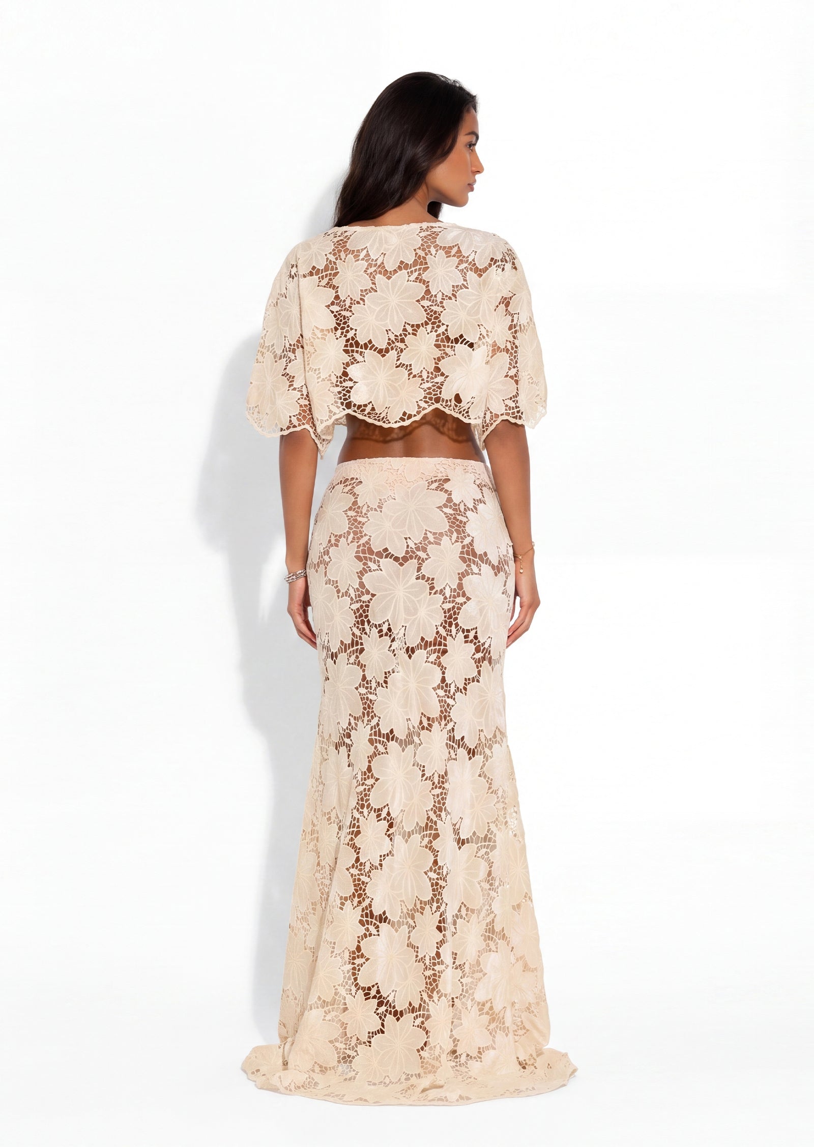 Amira Hollow Out Maxi Skirt Two Piece Set