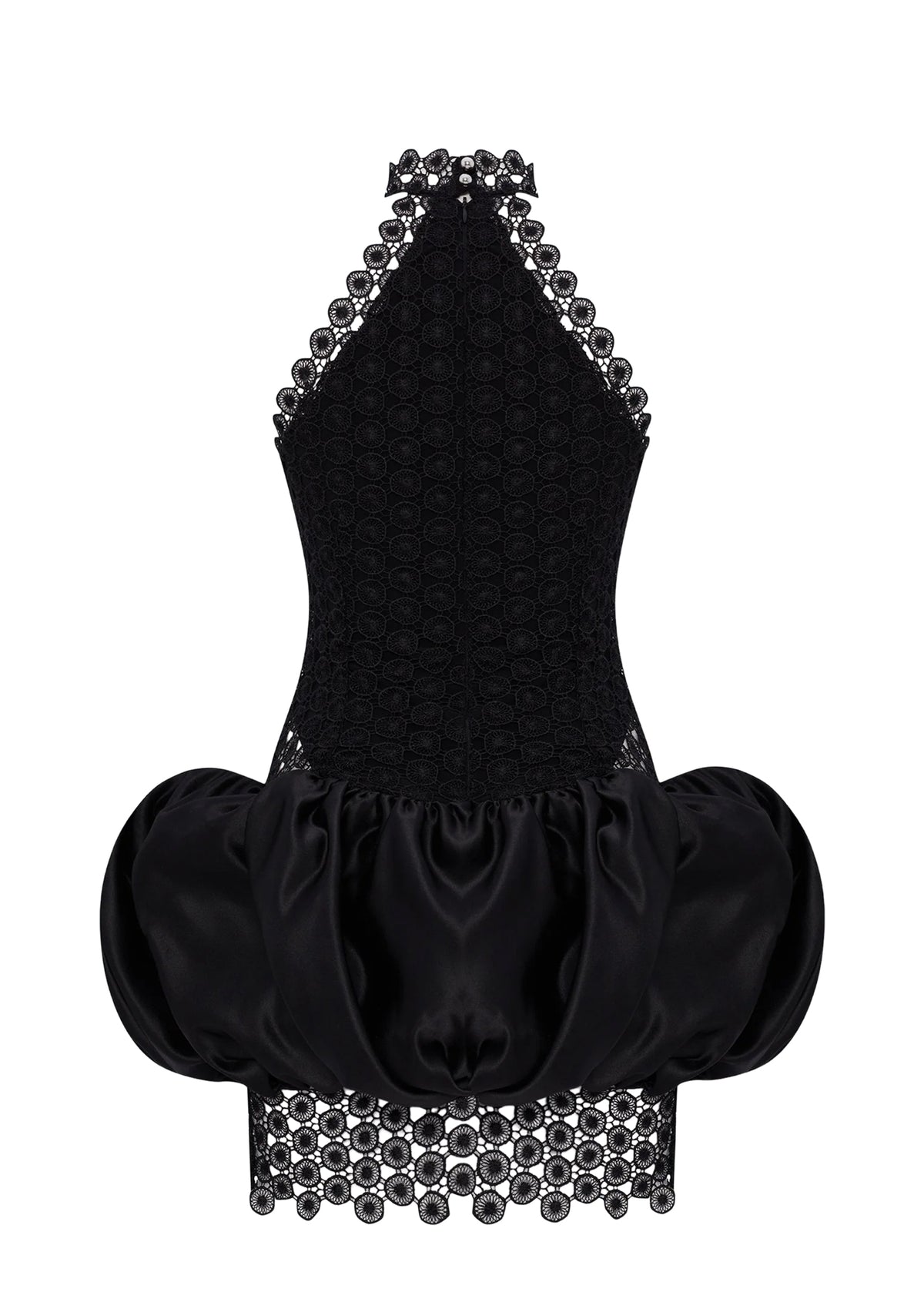 Fauve Lace Trimmed Satin Mini Dress In Black