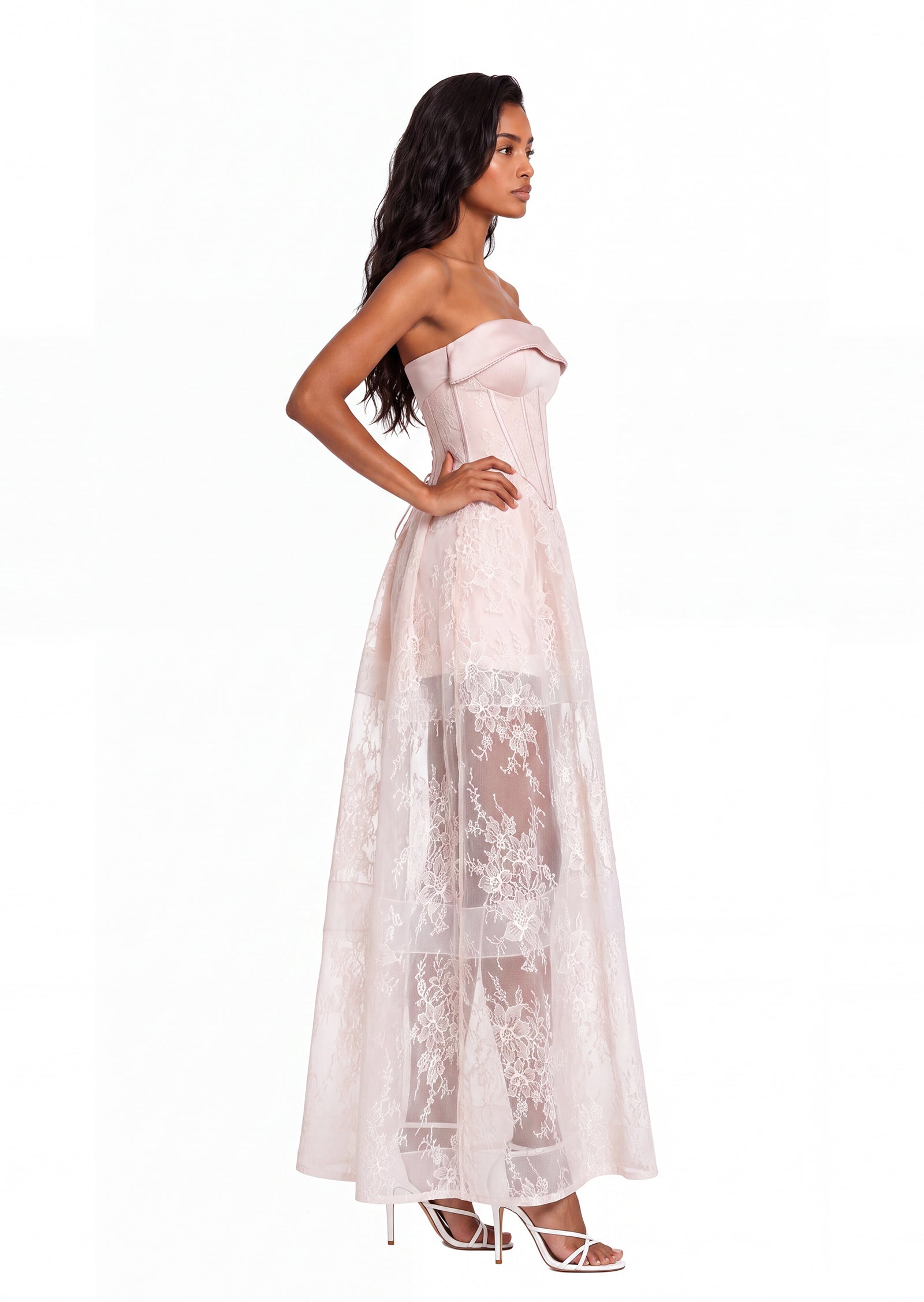Xhosa V Neck Lace Midi Dress In White