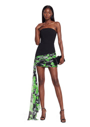 Jabilo Strapless Printed Ribbon Mini Dress