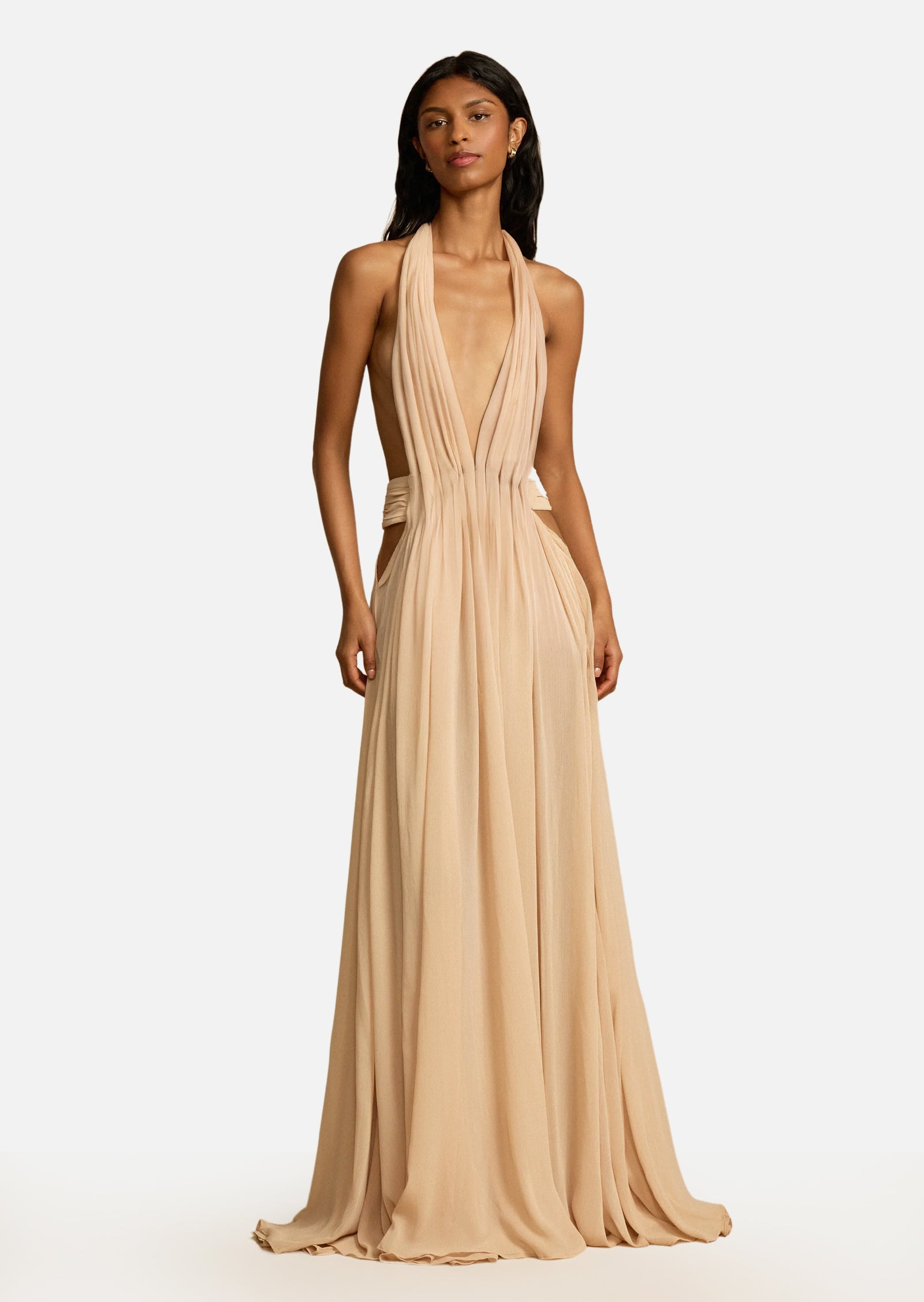 Backless Deep V Halter Neck Maxi Dress