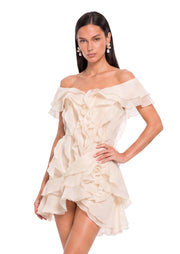Layered Ruffled Mini Dress In Apricot