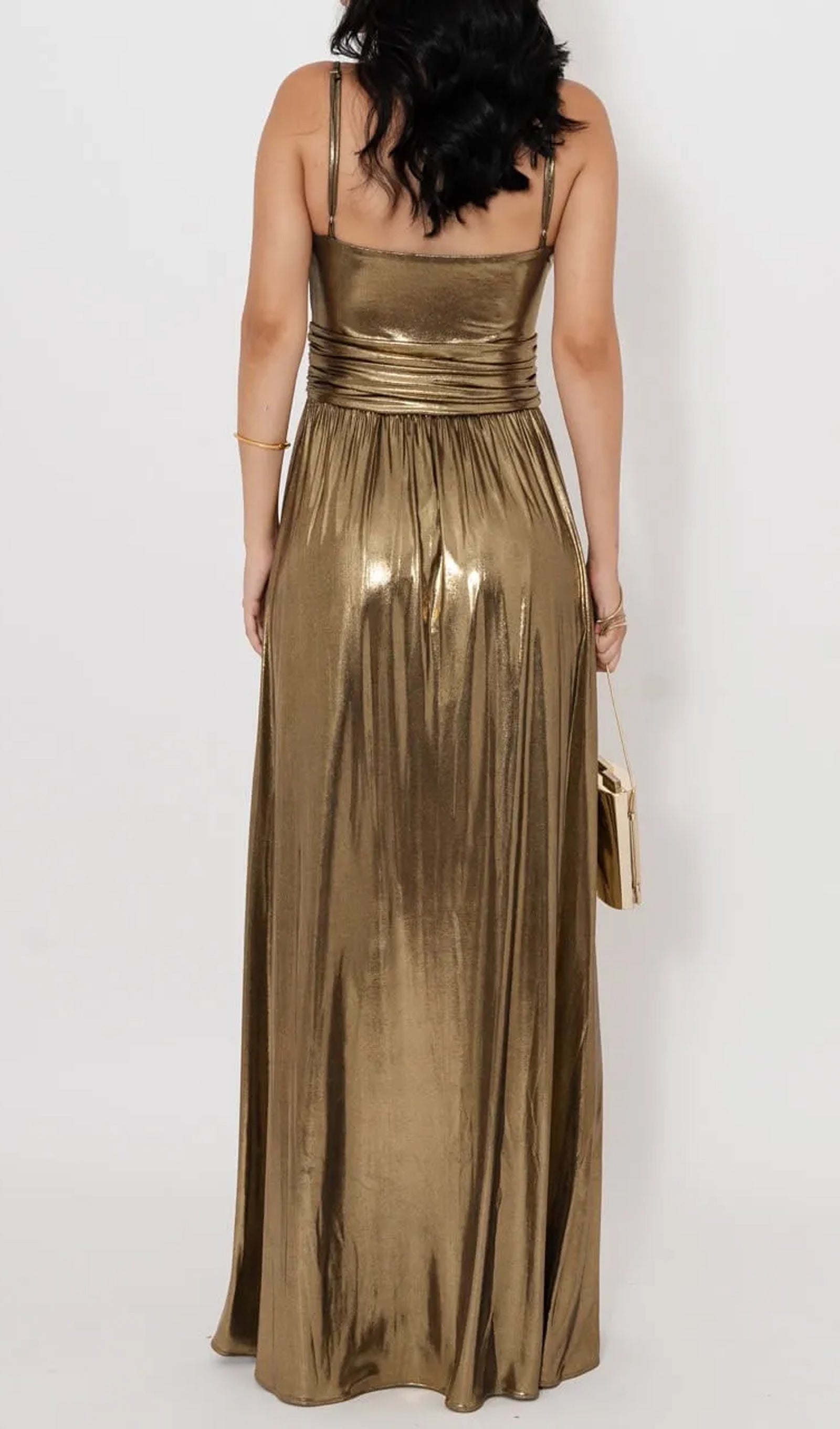 Noor Elegance Metallic Laceup Maxi Dress