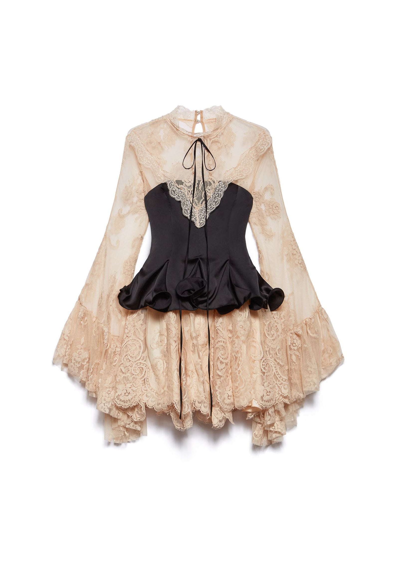 Raam Lace Satin Bell Sleeve Mini Dress