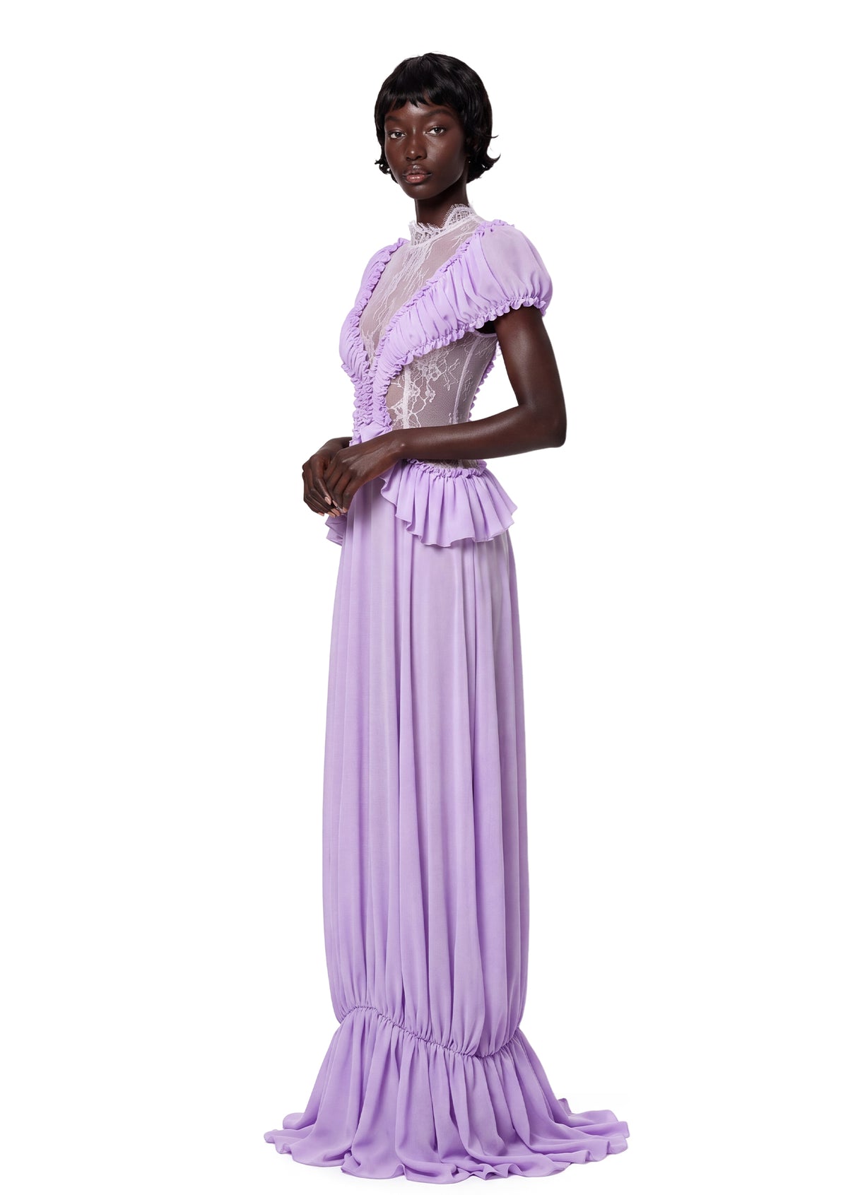 Midikleid in A-Linie mit Blumenmuster und Laternenärmeln