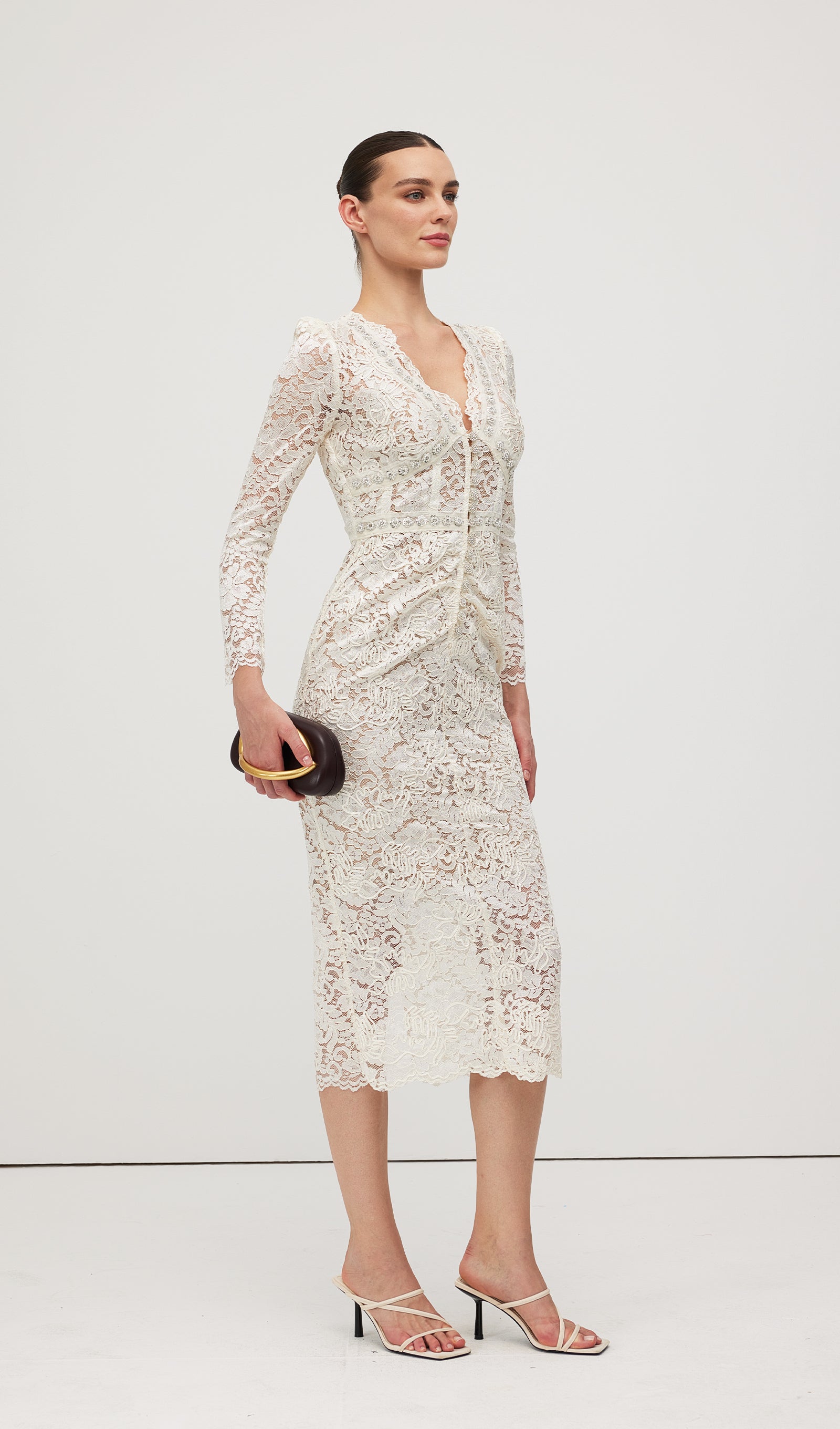 Embellished Lace Midi Dress