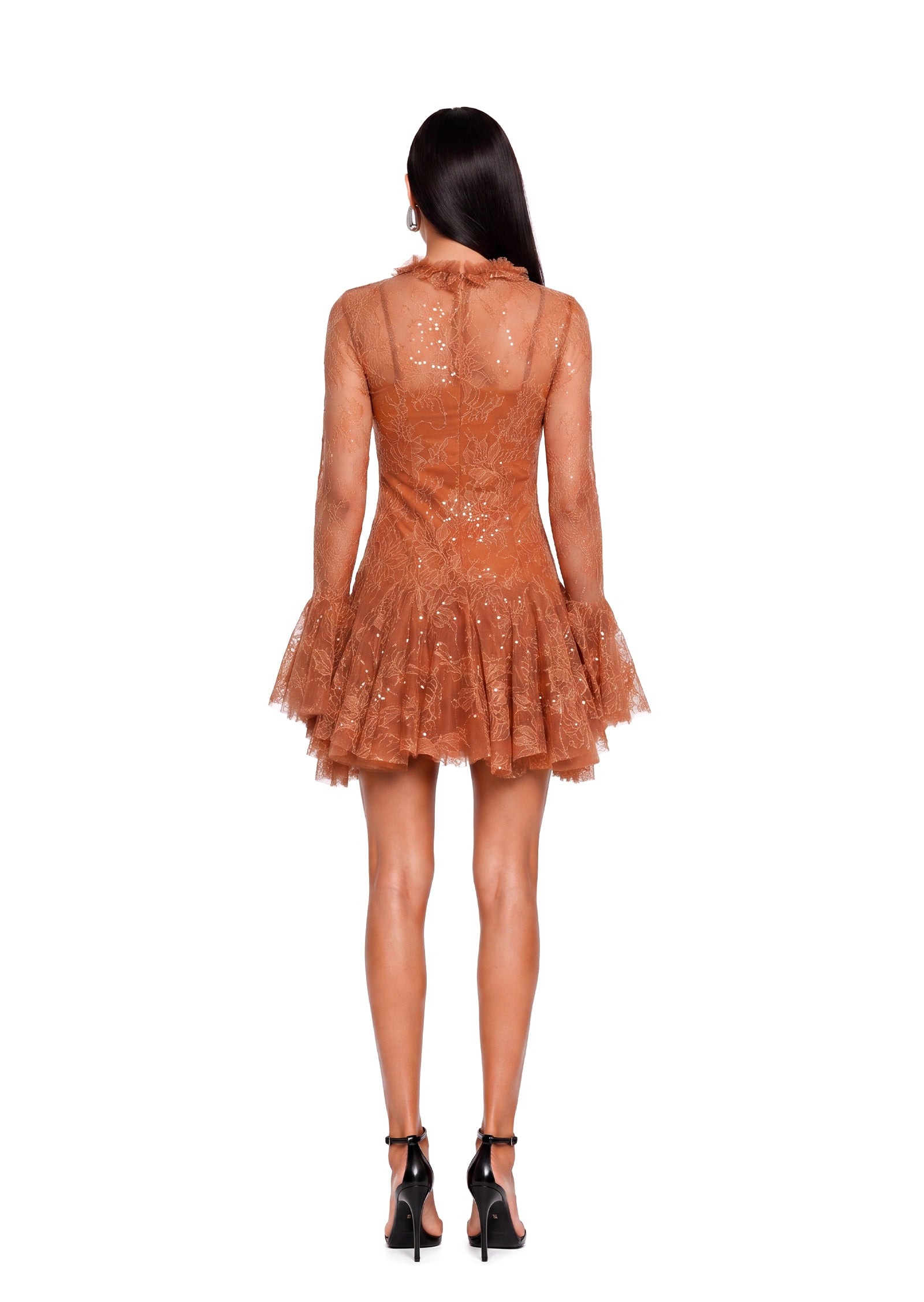 Midikleid in A-Linie mit Blumenmuster und Laternenärmeln