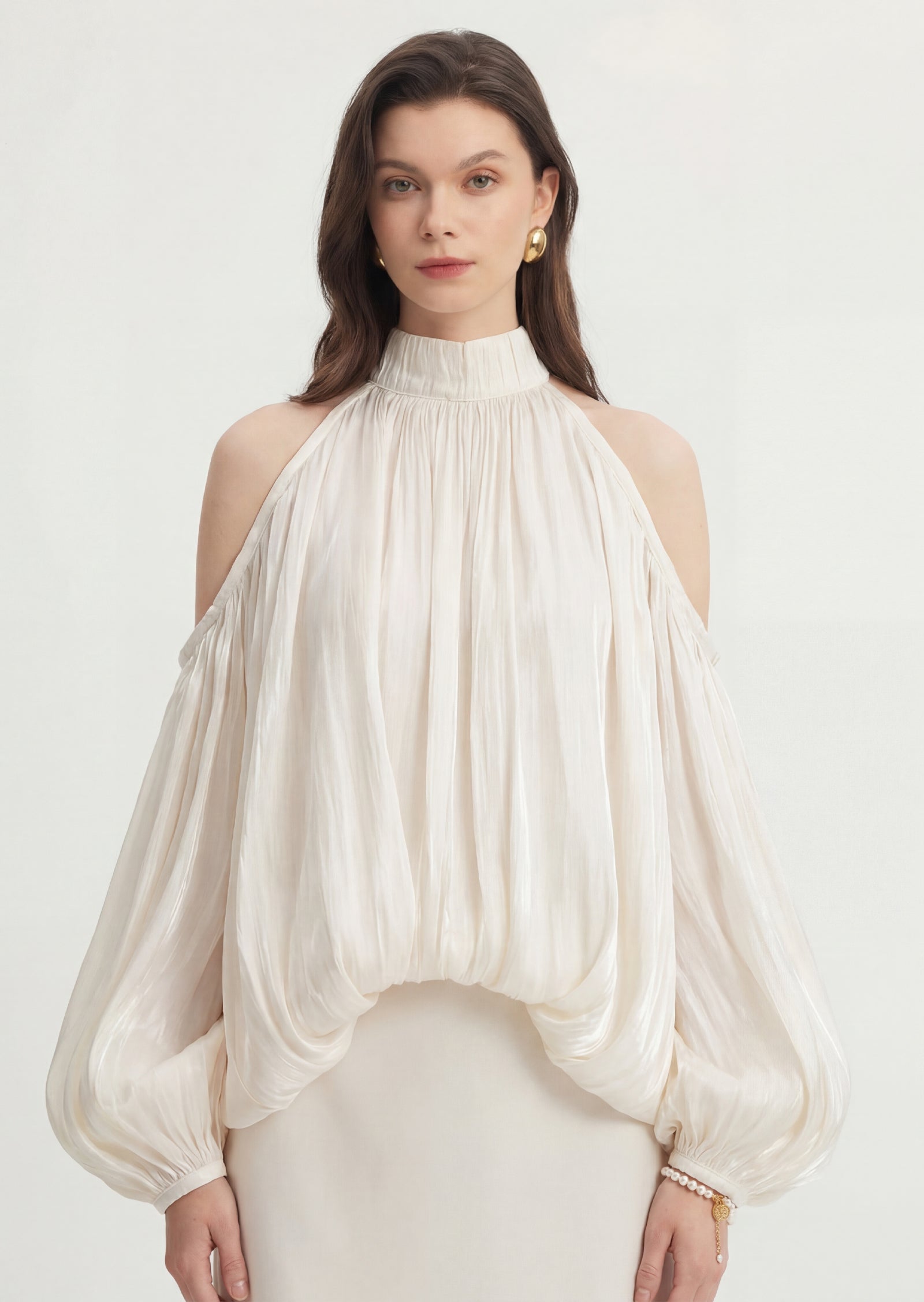 Puff Sleeves Pleated Shirt & Skirt Set