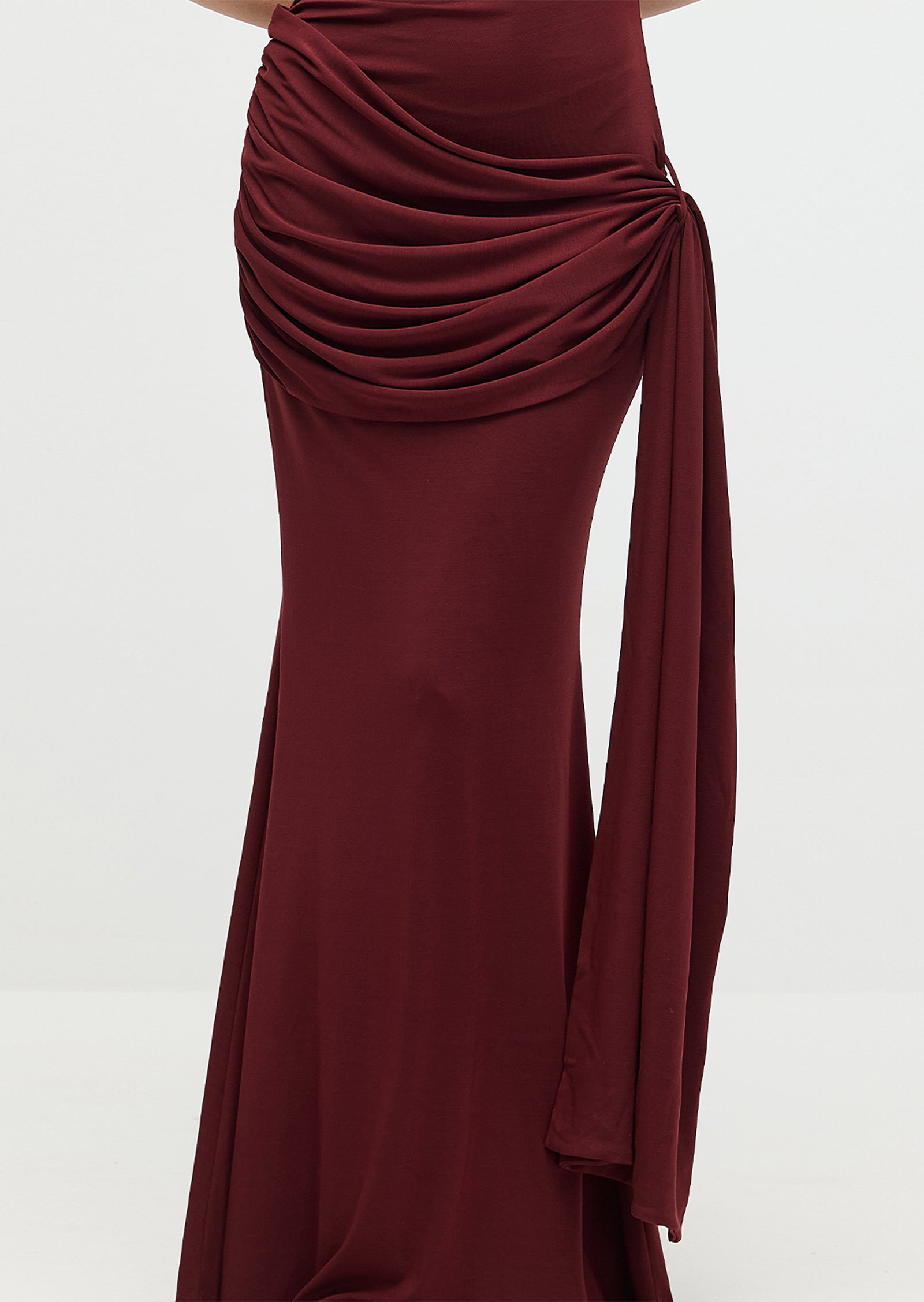 Solid Slinky Fishtail Maxi Dress In Mahogany