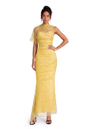 Kabecka One Sleeve Lace Midi Sress In Yellow