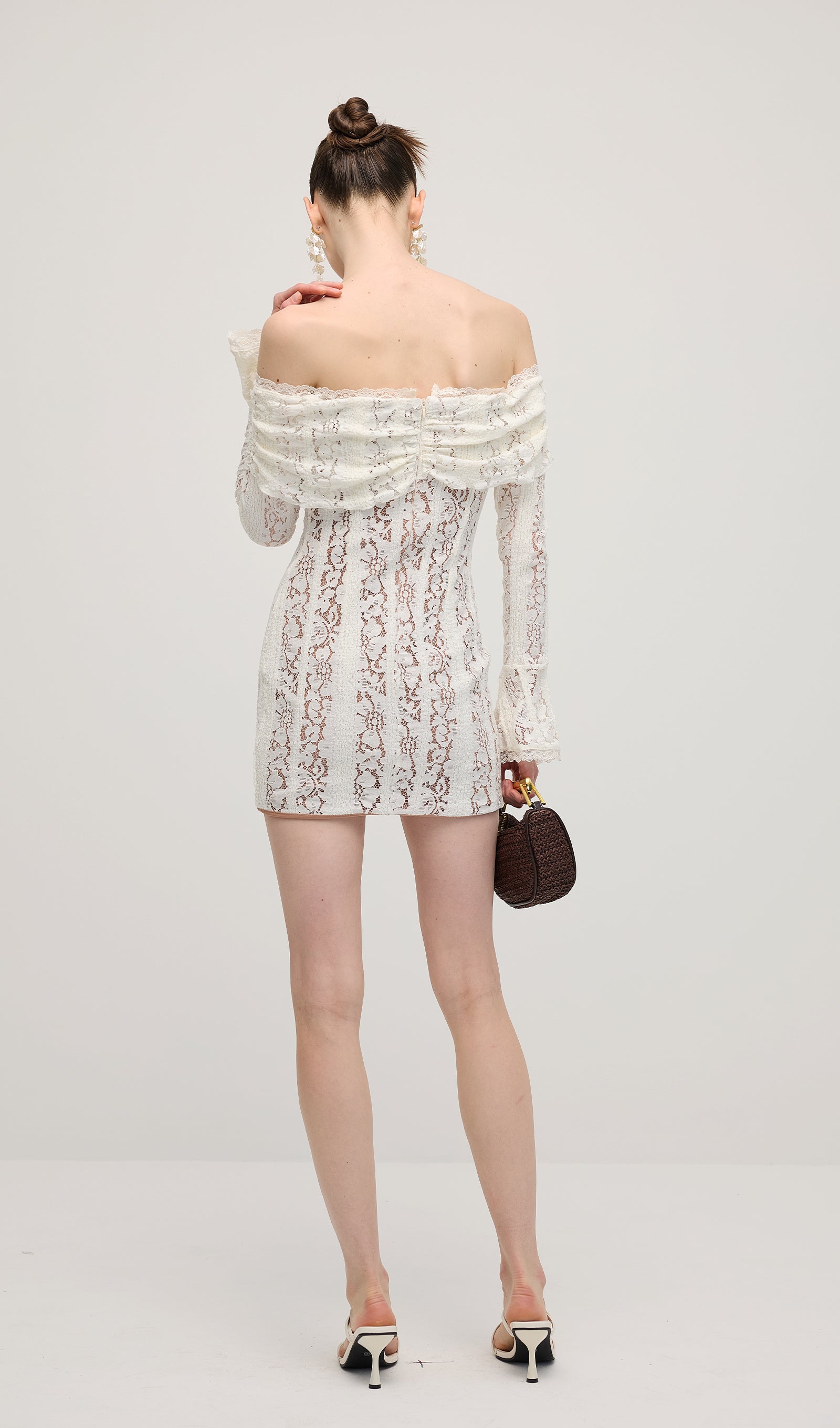 Vintage Floral Lace Off Shoulder Mini Dress