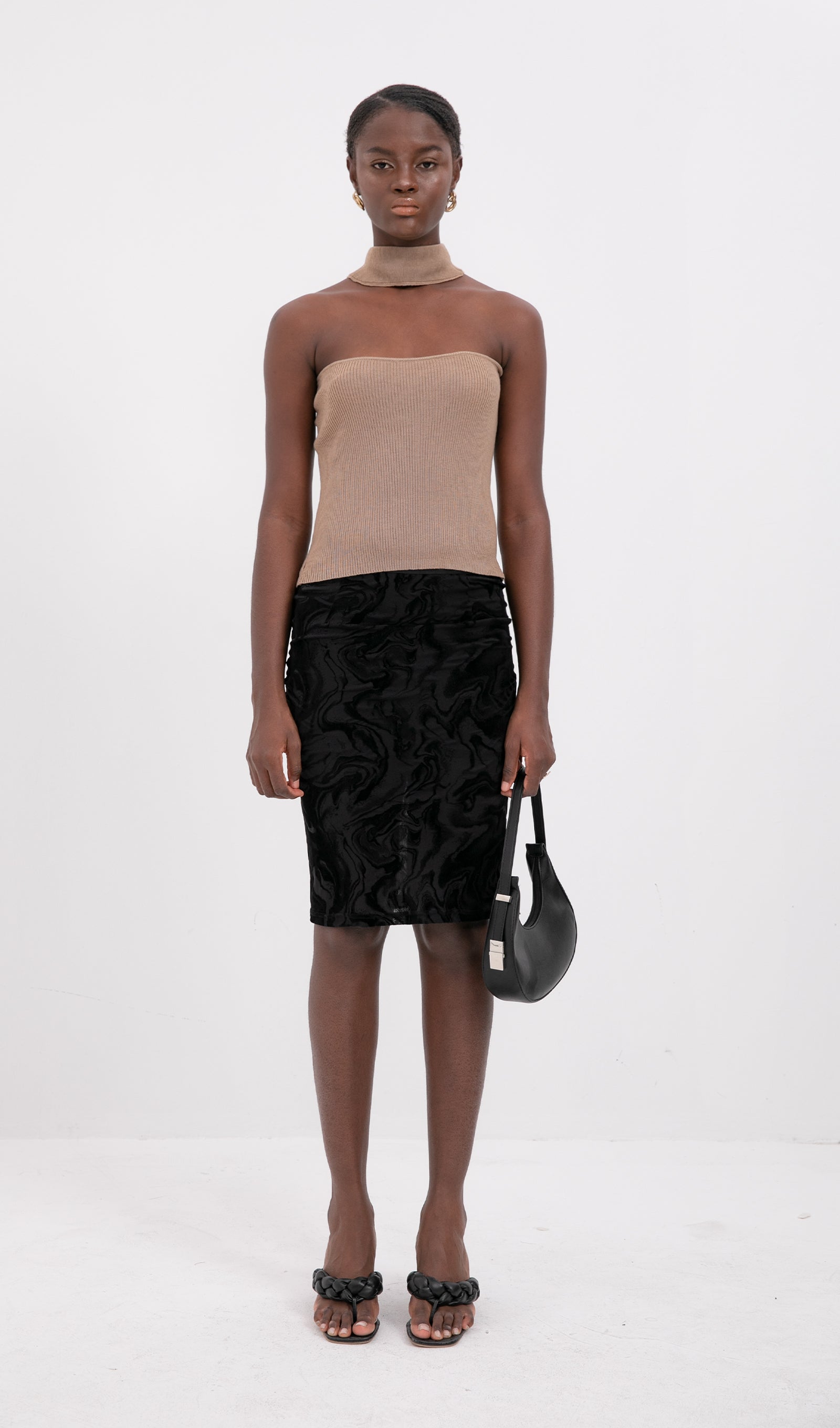 Trendy Wool Halter Top-Coffee