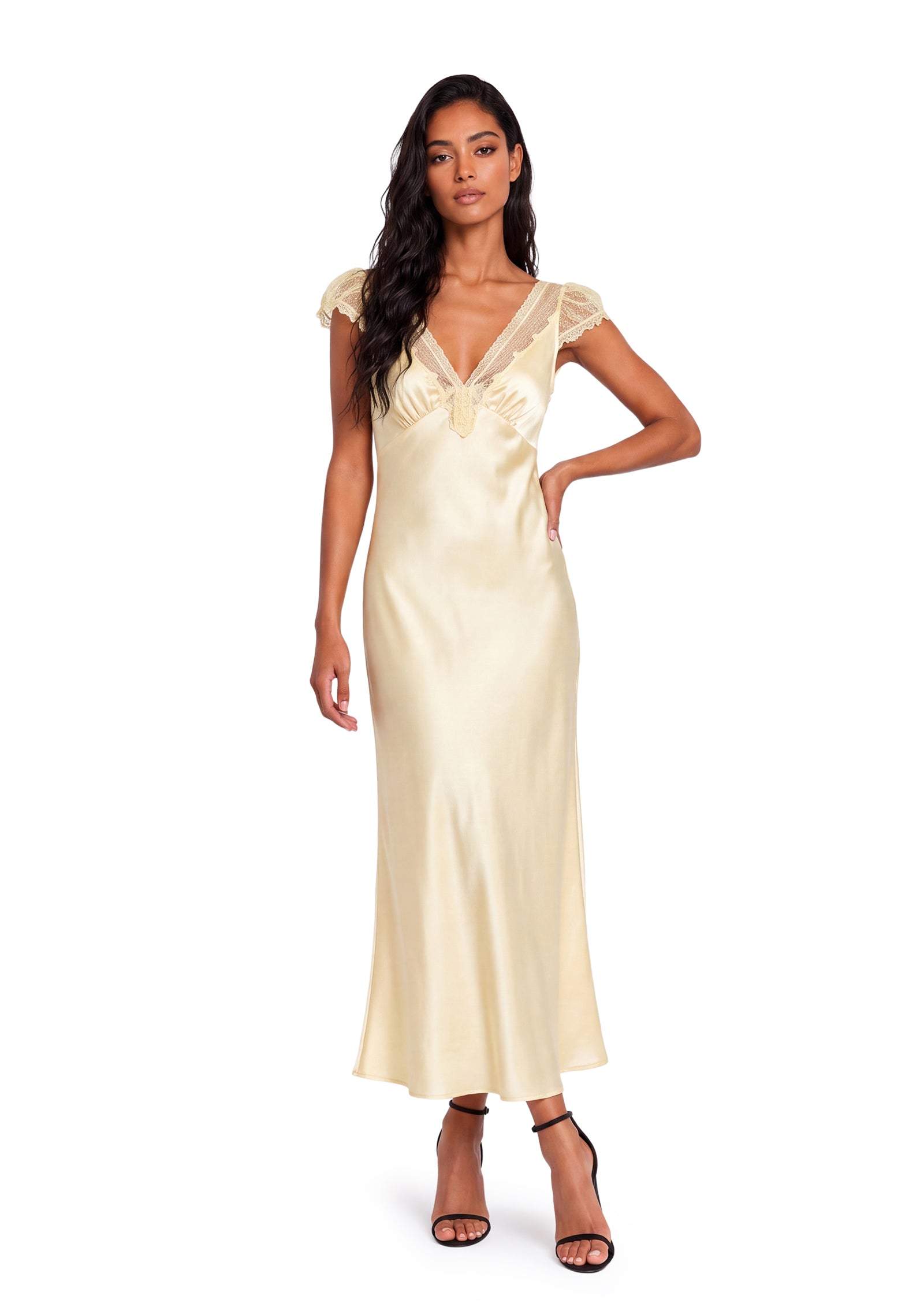 Gorelia Tulle Trimmed Satin Midi Dress