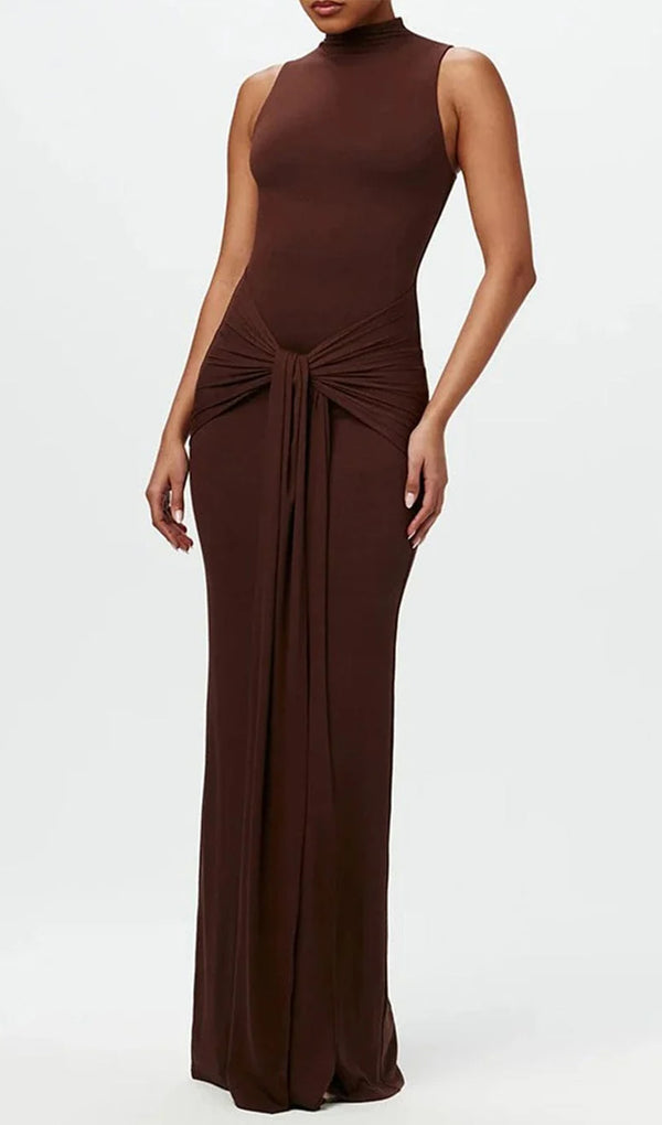 Solid Bodycon Ruched Maxi Dress