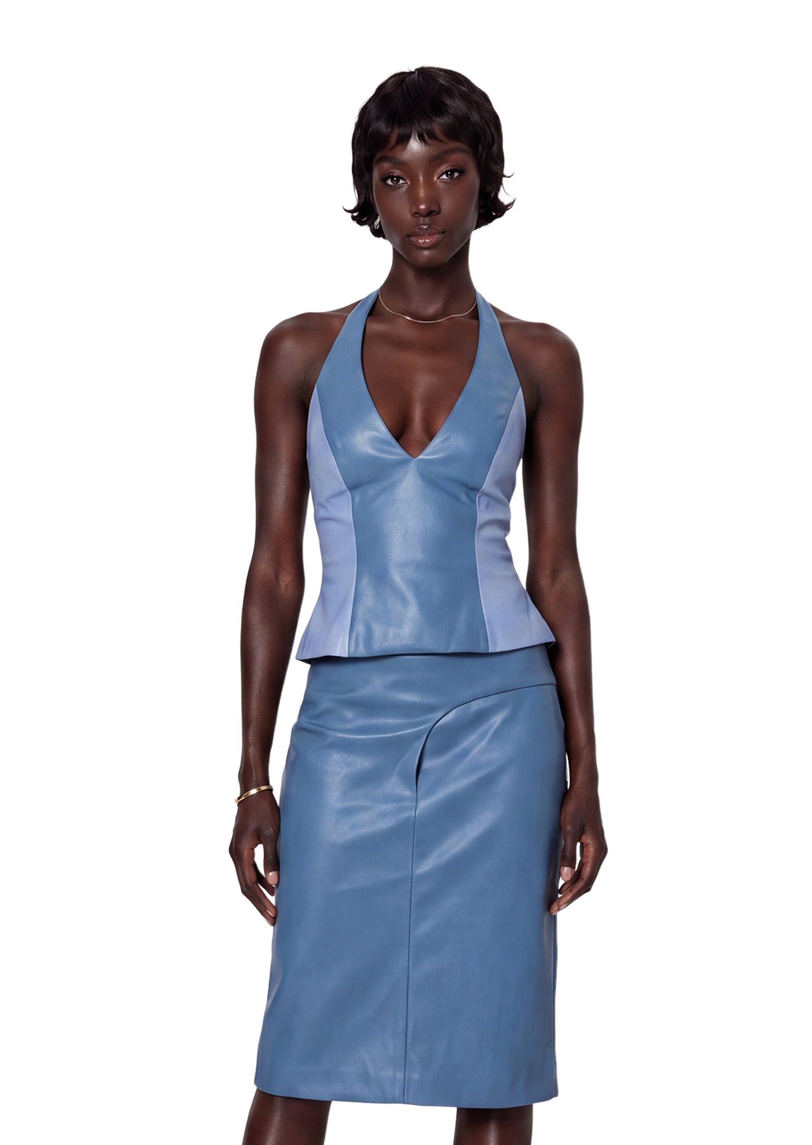 Walker Halter Top & Skirt Patchwork Leather Set