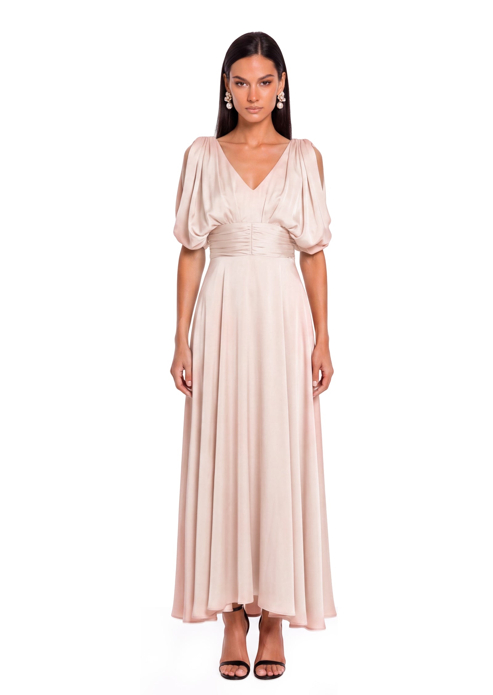 Jacobien Satin Midi Dress In Pink